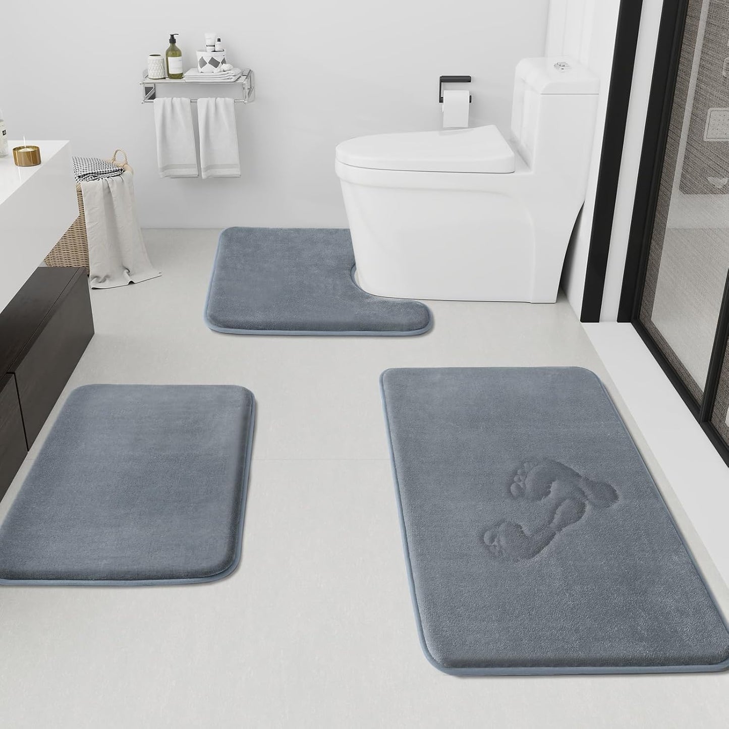 HUXMEYSON Bathroom Rugs Sets 3 Piece, Non-Slip & Quick Dry Bath Mat Set, Ultra Soft Velvet Bath Rugs for Bathroom, Toilet and Shower Floor, Brown