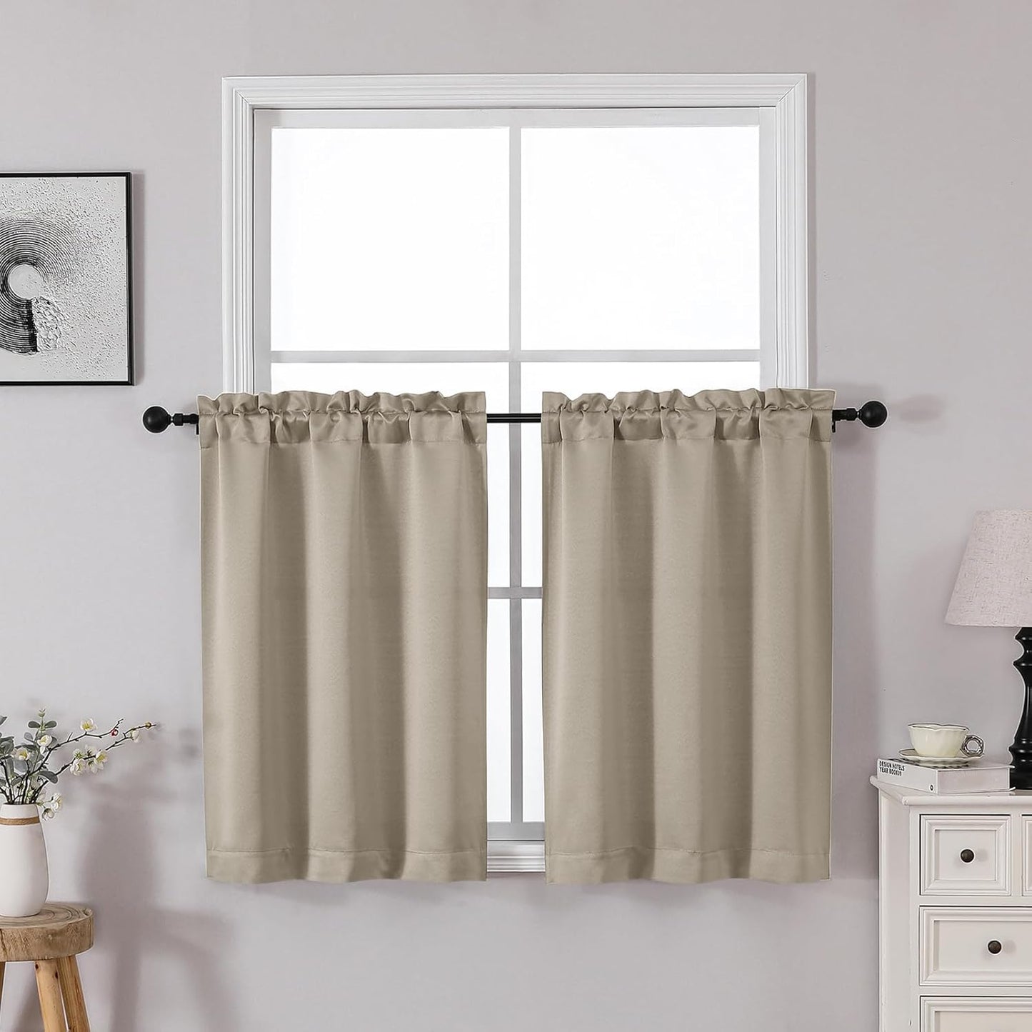 OWENIE Heidi Sage Green Curtains for Living Room 63 Inch Length 2 Panels Set, Light Filtering Solid Curtain for Bedroom, Rod Pocket Window Curtains & Drapes, 2 Pcs Each 40" W 63" L