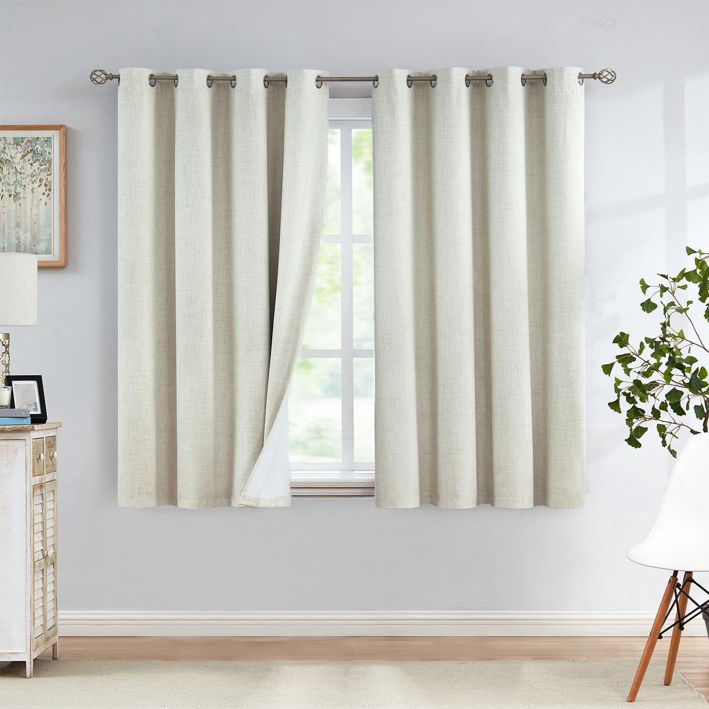 Urban Lotus Grey Linen Textured Full Blackout Curtain Panels 84 Inches Long Solid Color Room Darkening Thermal Inulated Drapes for Living Room/Bedroom Grommet Top Window Treatment, 52" W, 2 Panels