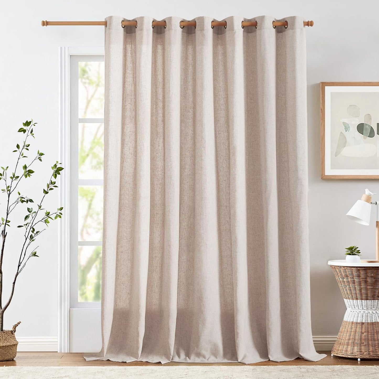 jinchan Linen Blend Semi Sheer Curtains 50W x 84L Inch Beige for Bedroom Curtains Light Weight Soft Window Grommet Drapes 2-Panel Set
