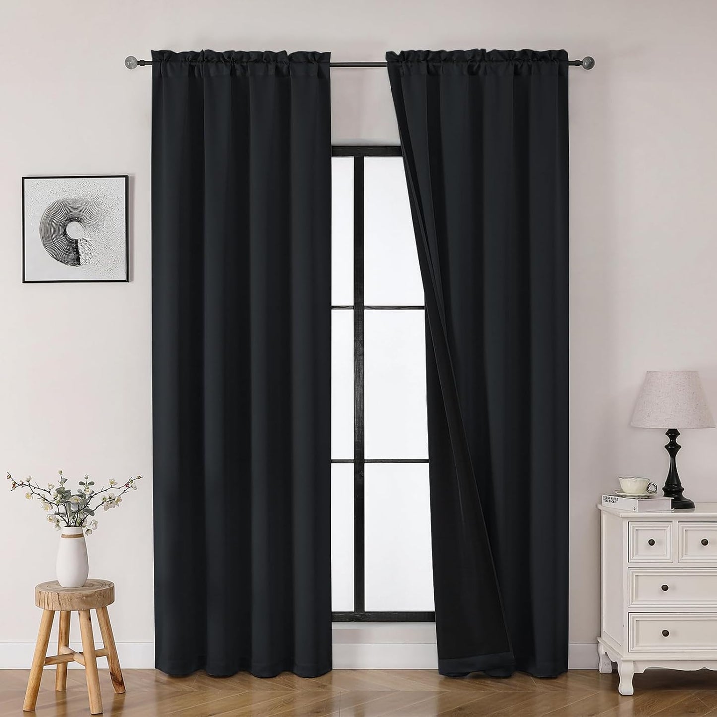 OWENIE Heidi Sage Green Curtains for Living Room 63 Inch Length 2 Panels Set, Light Filtering Solid Curtain for Bedroom, Rod Pocket Window Curtains & Drapes, 2 Pcs Each 40" W 63" L