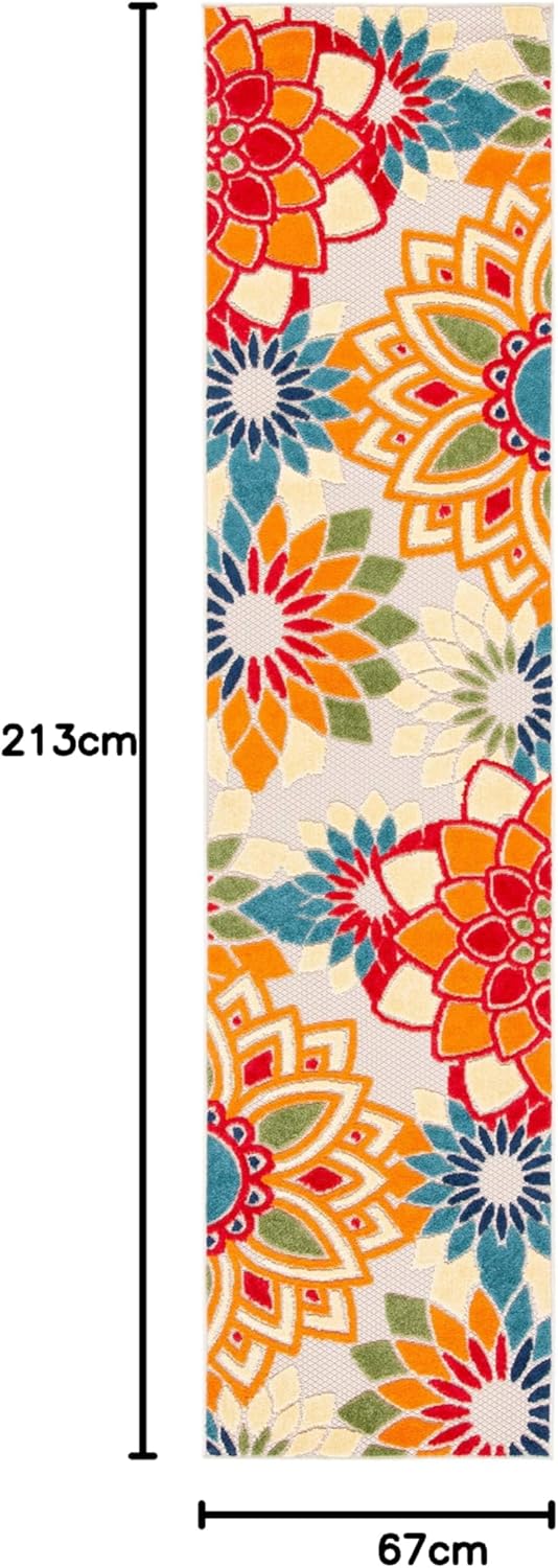 SAFAVIEH Cabana Collection 2'2" x 7' Ivory/Orange CBN328A Floral Indoor/ Outdoor Non-Shedding Easy Cleaning Patio Backyard Porch Deck Mudroom Runner Rug