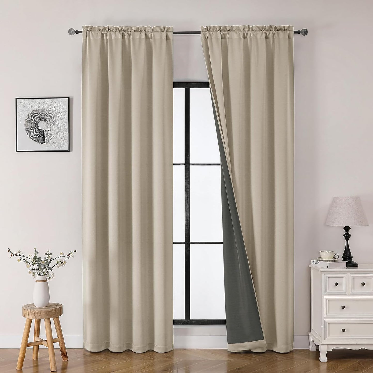 OWENIE Heidi Sage Green Curtains for Living Room 63 Inch Length 2 Panels Set, Light Filtering Solid Curtain for Bedroom, Rod Pocket Window Curtains & Drapes, 2 Pcs Each 40" W 63" L