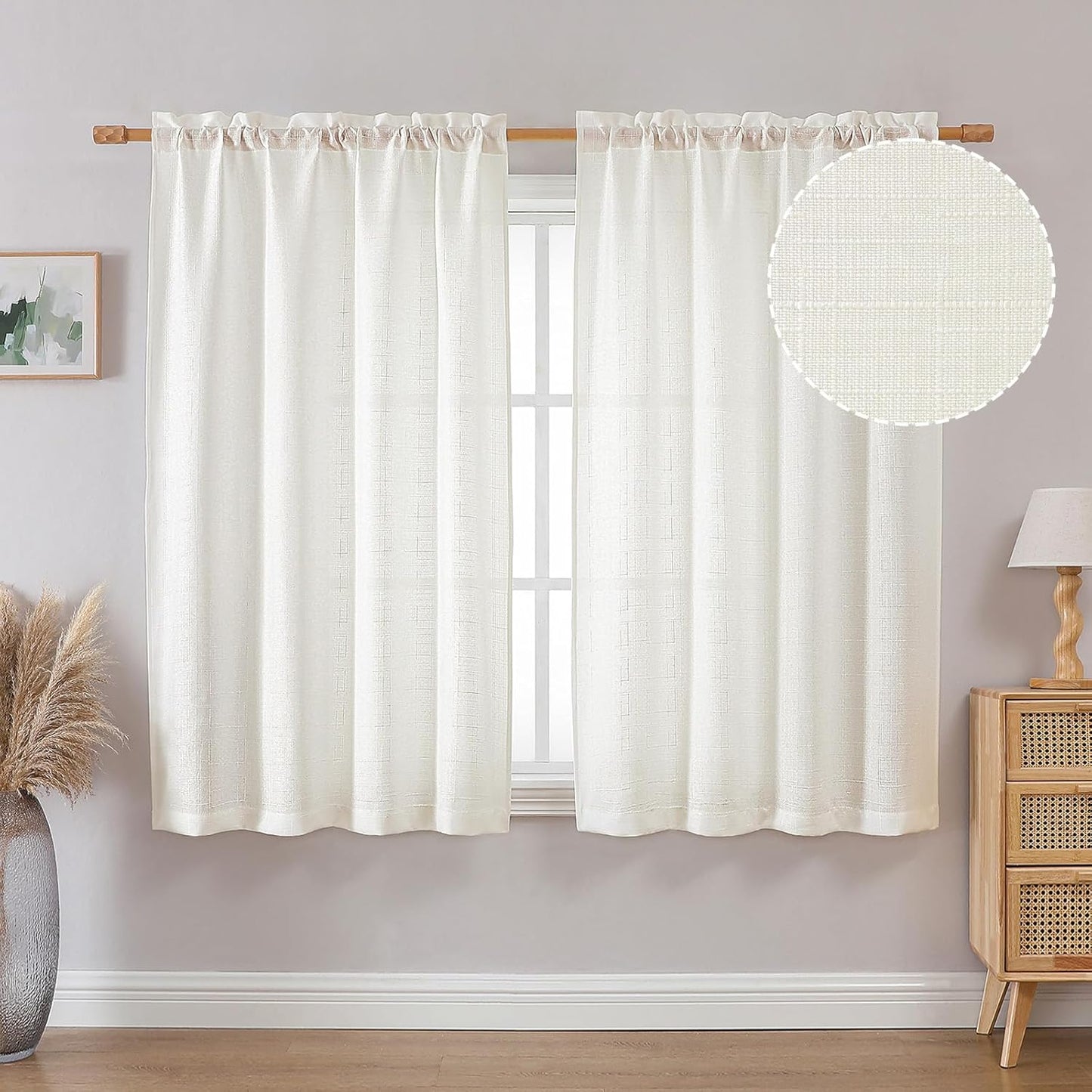 OVZME Light Grey Curtains 63 Inch Length 2 Panels, Faux Linen Textured Semi Light Filtering Drapes, Soft Airy Farmhouse Slub Window Curtains for Living Room Bedroom, Each 40x63 Inches