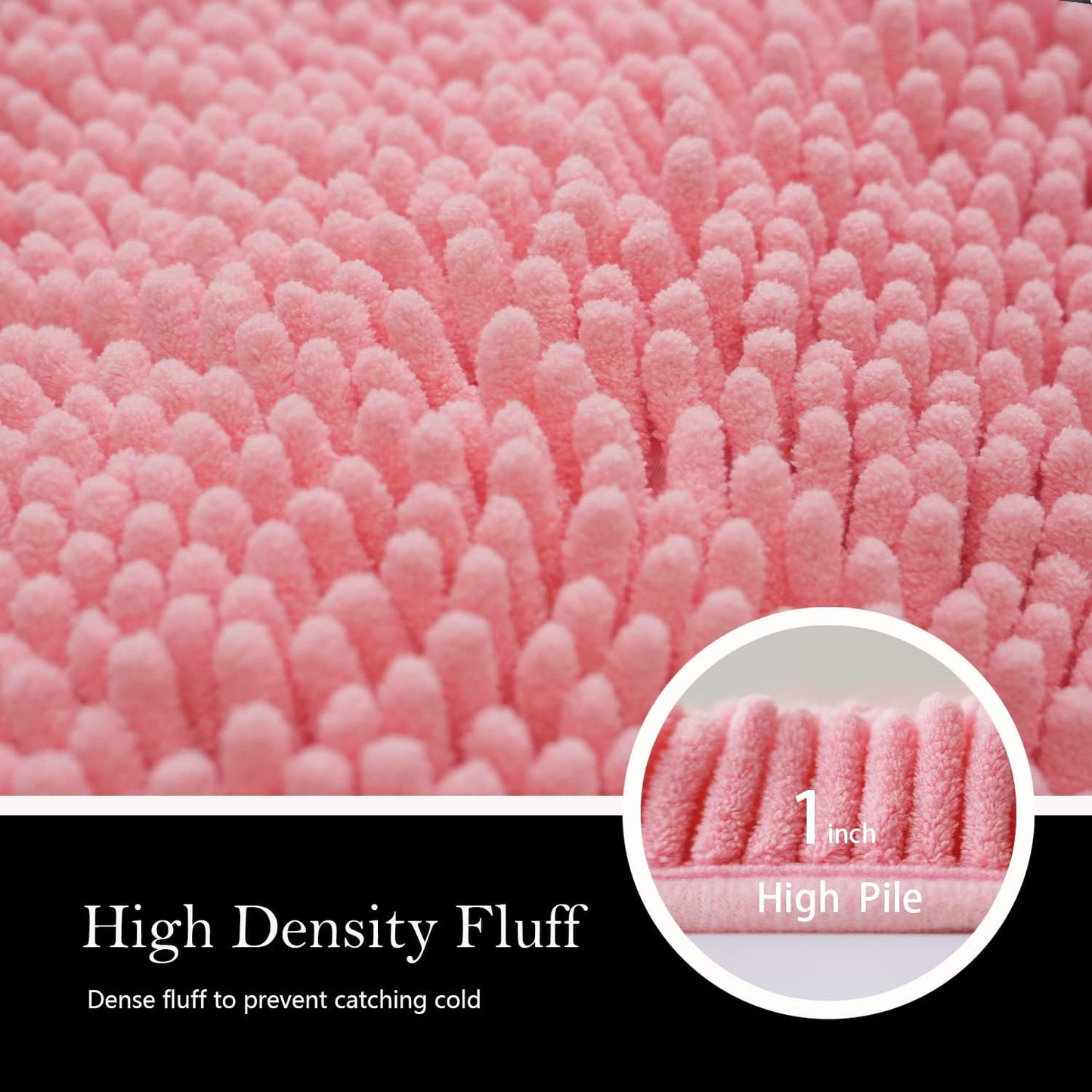 Valentine's Day Bathroom Rugs Chenille Bath mat 3 Piece Set, Super Absorbent, Strong PVC Non Slip, Bath mats for Bathroom, Plush Shaggy, Thick, Machine Washable, Bathtub, Shower, Toilet, Pink