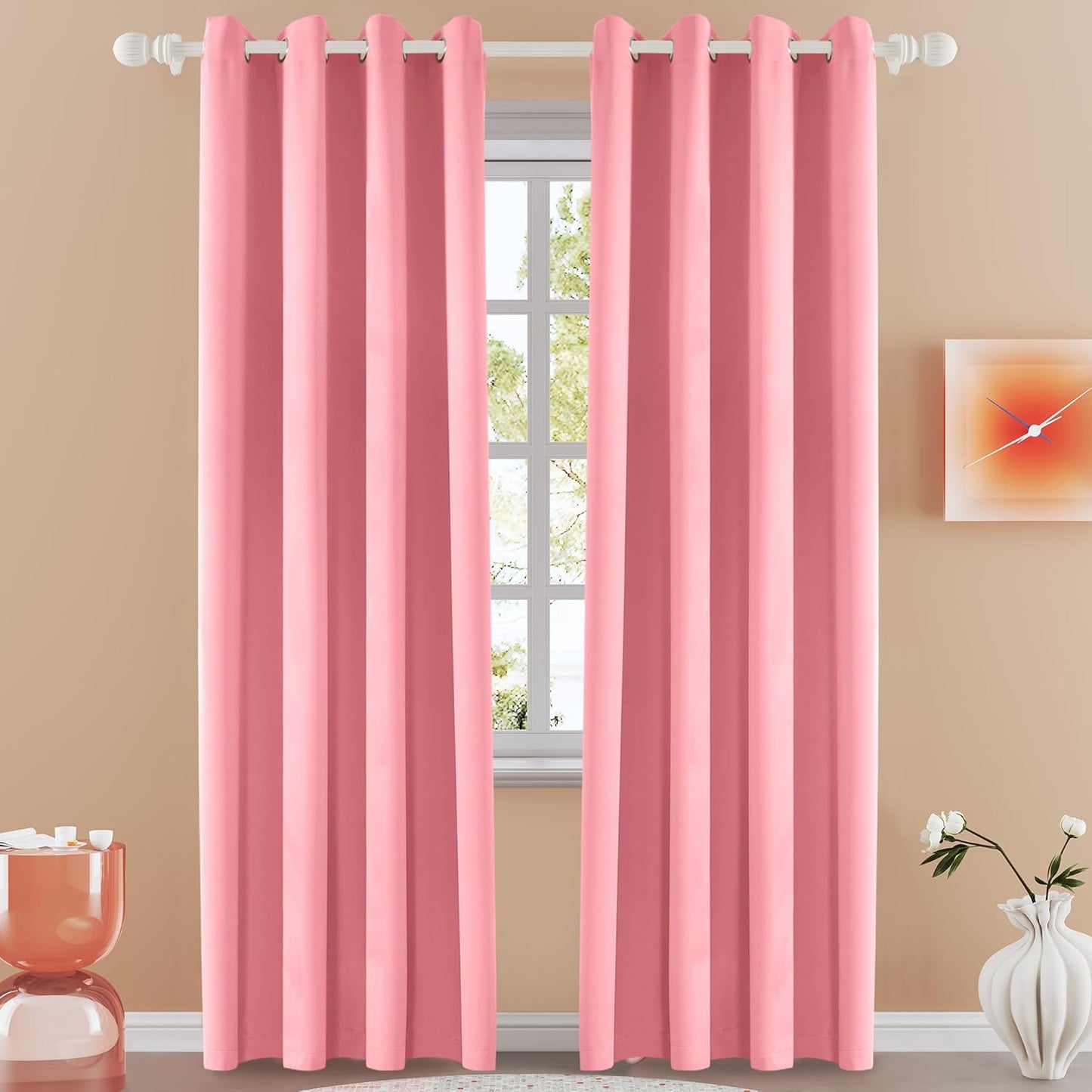 108 Inches Beige Blackout Curtains Room Darkening Thermal Insulated Drapes Grommet Top Light Blocking Curtain for Living Room Bedroom (2 Panels, W52 x L108 Inch, Beige Cream)