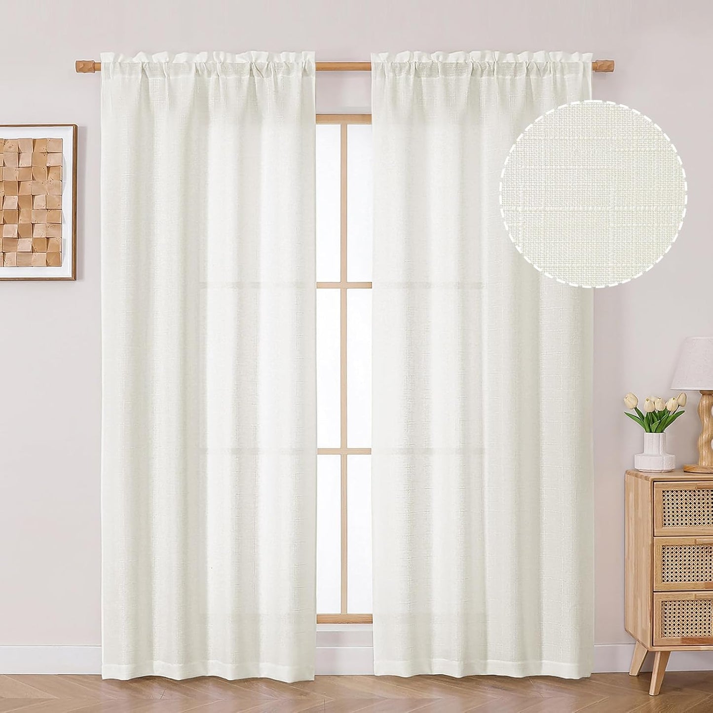 OVZME Light Grey Curtains 63 Inch Length 2 Panels, Faux Linen Textured Semi Light Filtering Drapes, Soft Airy Farmhouse Slub Window Curtains for Living Room Bedroom, Each 40x63 Inches