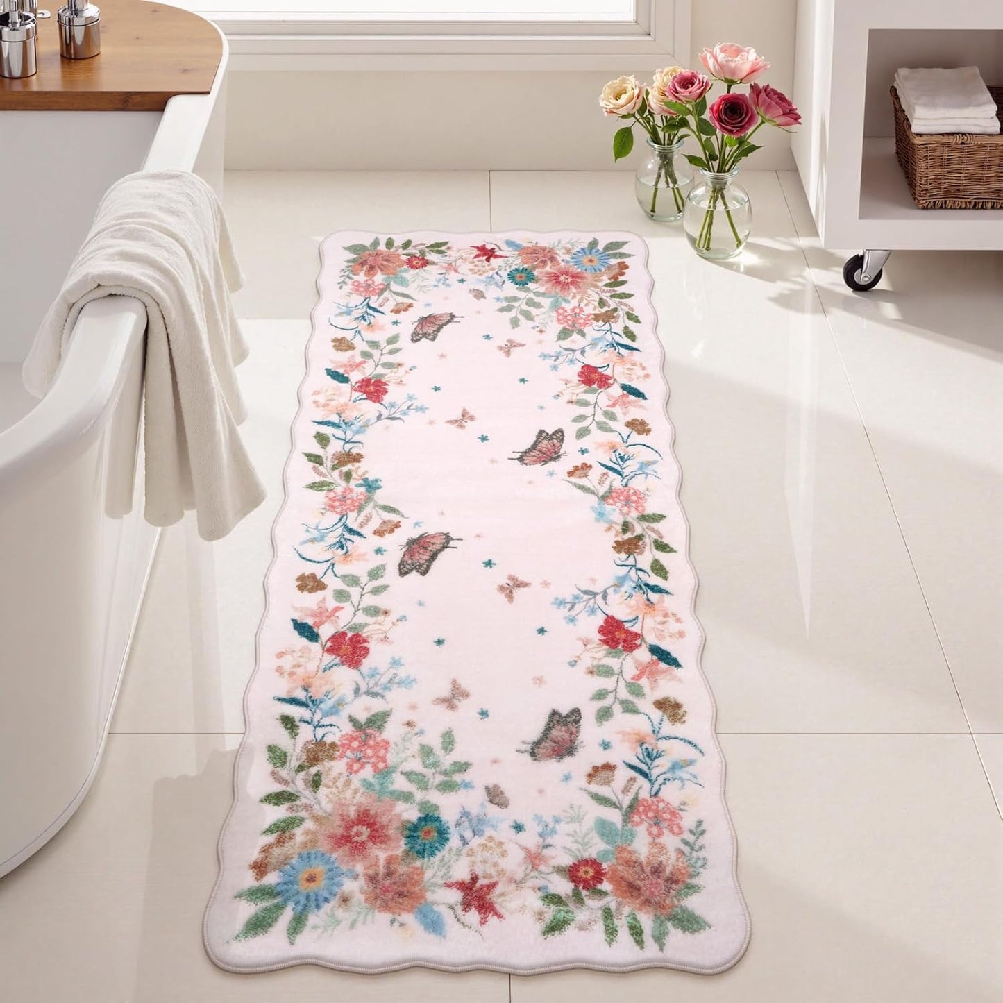 Uphome Sage Green Bathroom Rug Set, Cute Abstract Plant Bath Mat Set, Non Slip Machine Washable Bath Rugs, Soft Velvet Small Bathroom Mat, Mid Centry Aesthetic Botanical Floor Mats for Tub Sink Shower