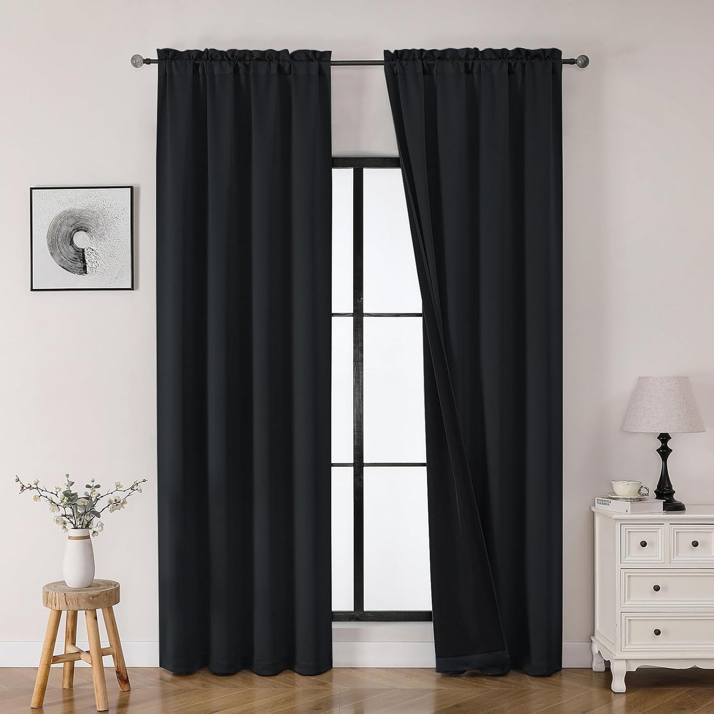 OWENIE Heidi Sage Green Curtains for Living Room 63 Inch Length 2 Panels Set, Light Filtering Solid Curtain for Bedroom, Rod Pocket Window Curtains & Drapes, 2 Pcs Each 40" W 63" L