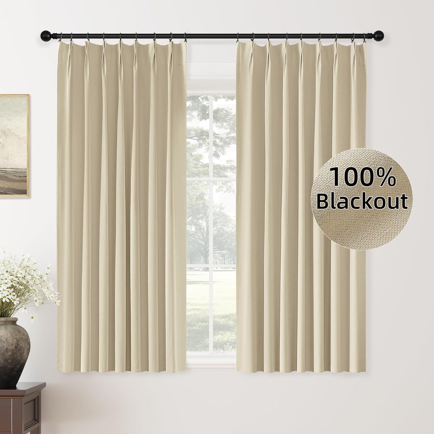 ChrisDowa Terracotta Pinch Pleated Blackout Linen Curtains 102 Inch Long 2 Panels for Living Room Bedroom Farmhouse Room darking Thermal Insulated Back Tab Hooks Rings Window Treatment Drapes,40x102