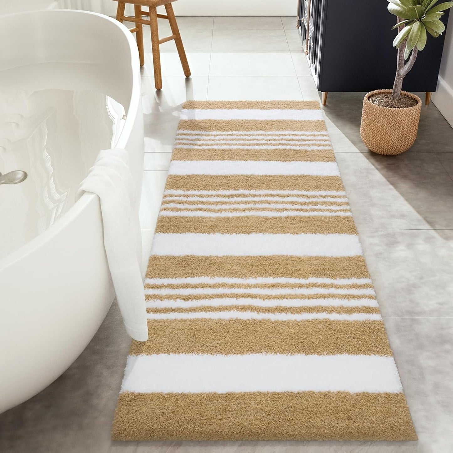 HOMORE Bathroom Runner Rug 24x60 Inch, Washable Non Slip Bathroom Rug Long Absorbent Bath Rugs for Bathrooms Quickly Dry, Black Plush Bath Mats for Sink Shower Floor