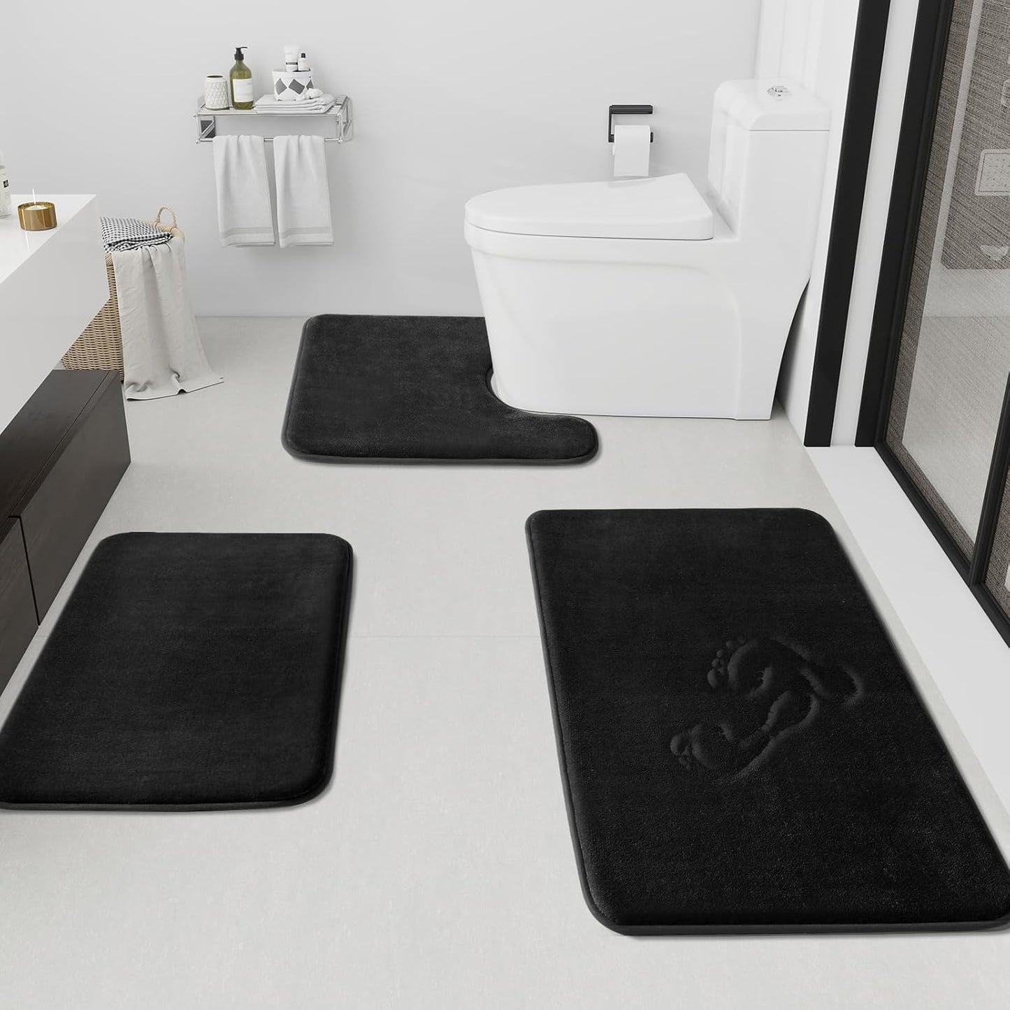 HUXMEYSON Bathroom Rugs Sets 3 Piece, Non-Slip & Quick Dry Bath Mat Set, Ultra Soft Velvet Bath Rugs for Bathroom, Toilet and Shower Floor, Brown