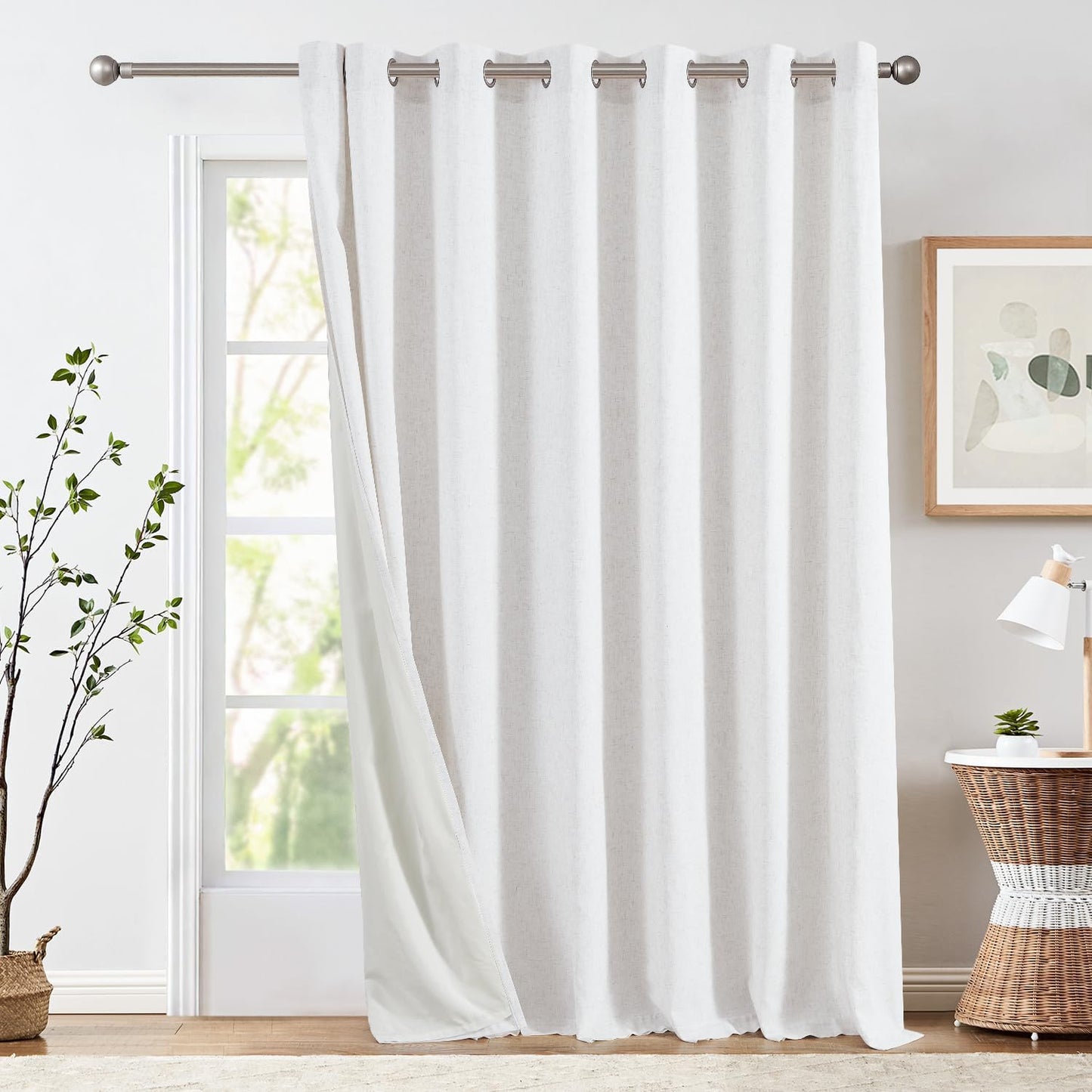 jinchan Linen Blend Semi Sheer Curtains 50W x 84L Inch Beige for Bedroom Curtains Light Weight Soft Window Grommet Drapes 2-Panel Set