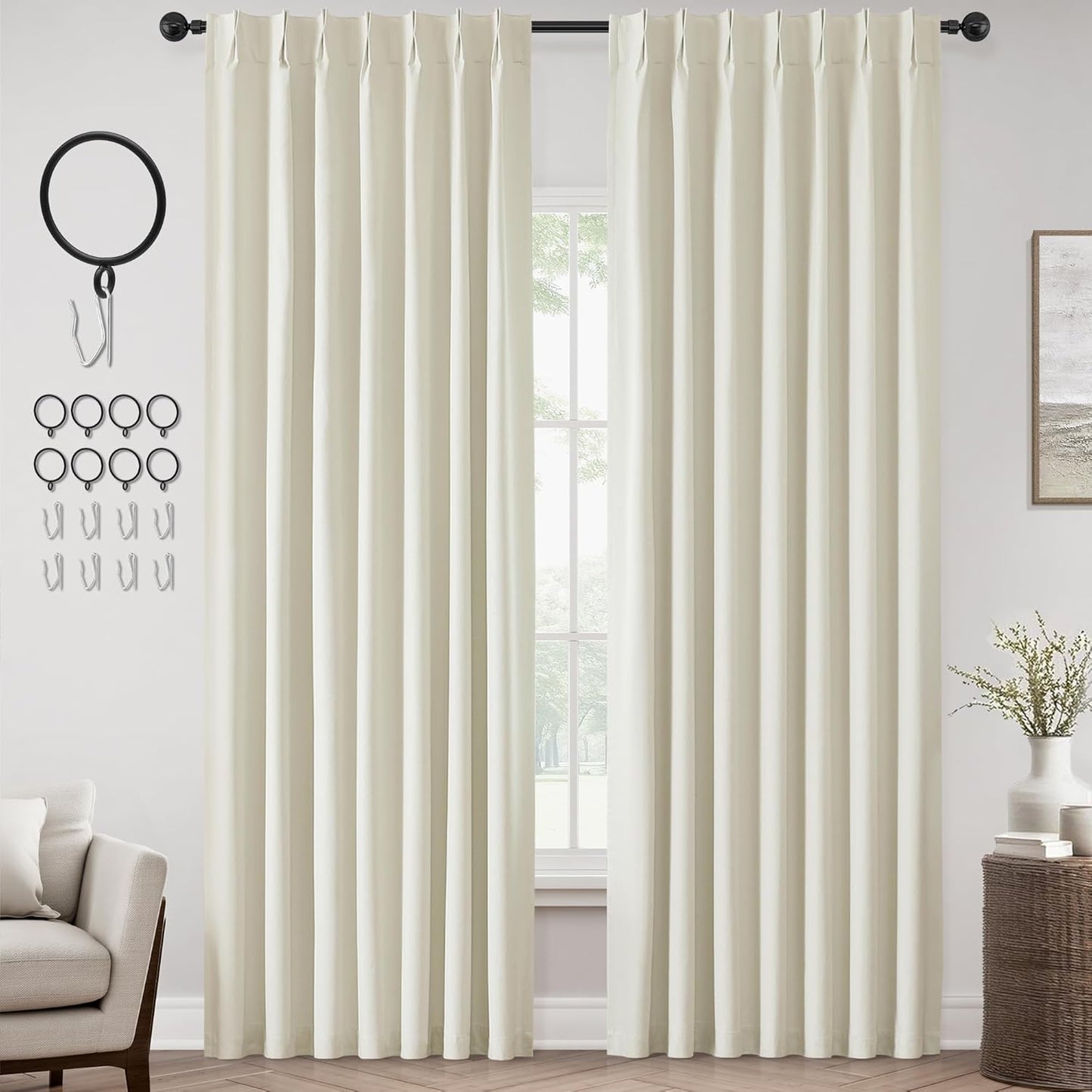 ChrisDowa Terracotta Pinch Pleated Blackout Linen Curtains 102 Inch Long 2 Panels for Living Room Bedroom Farmhouse Room darking Thermal Insulated Back Tab Hooks Rings Window Treatment Drapes,40x102