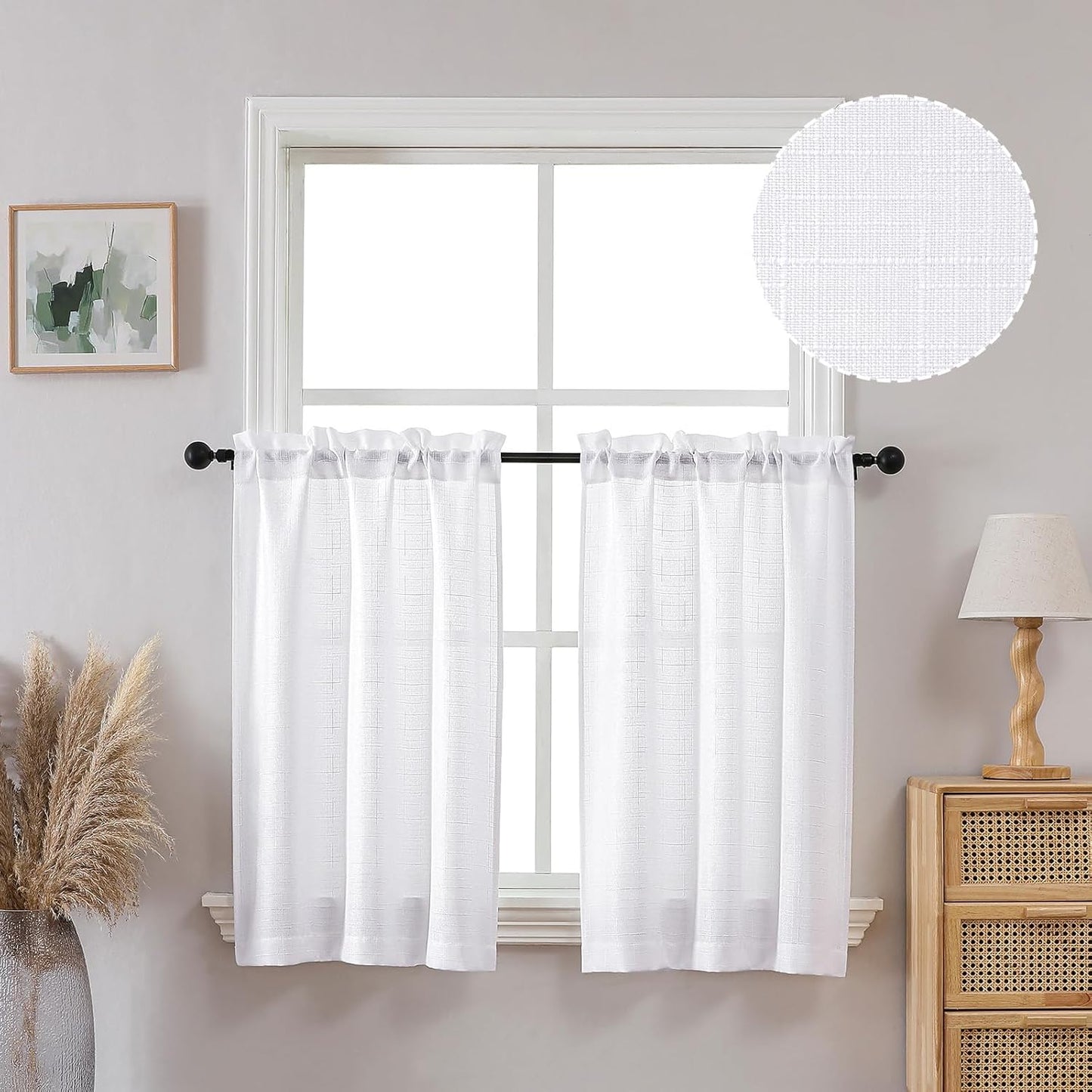 OVZME Light Grey Curtains 63 Inch Length 2 Panels, Faux Linen Textured Semi Light Filtering Drapes, Soft Airy Farmhouse Slub Window Curtains for Living Room Bedroom, Each 40x63 Inches