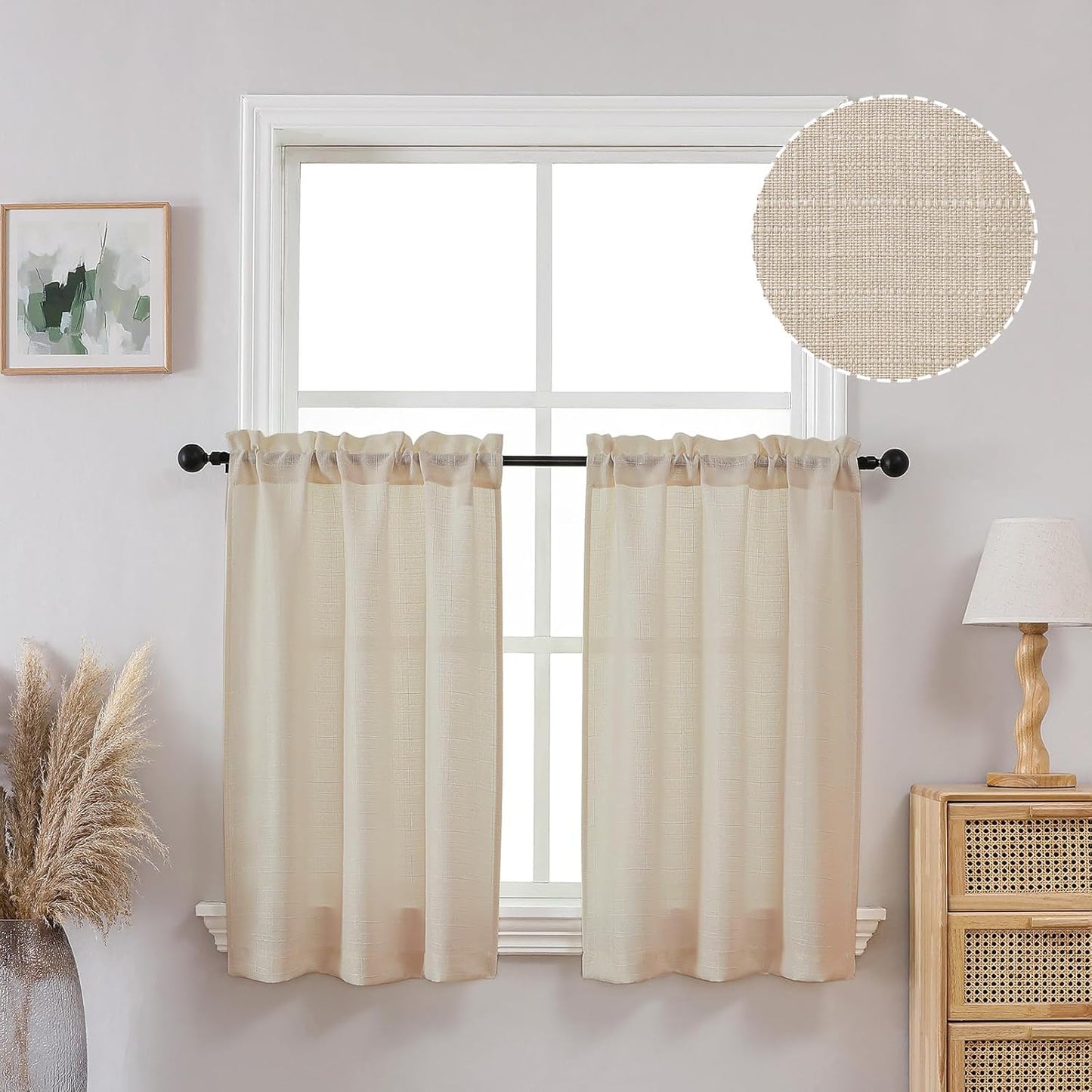 OVZME Light Grey Curtains 63 Inch Length 2 Panels, Faux Linen Textured Semi Light Filtering Drapes, Soft Airy Farmhouse Slub Window Curtains for Living Room Bedroom, Each 40x63 Inches