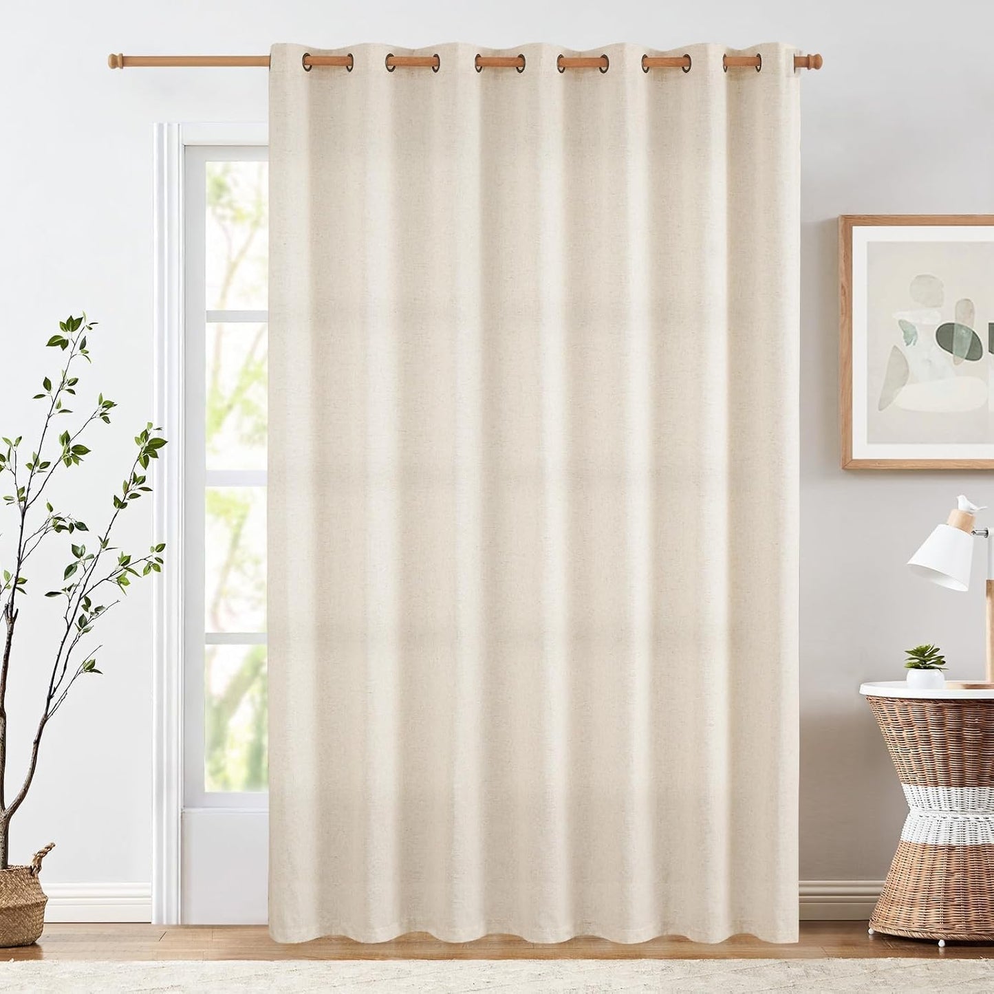 jinchan Linen Blend Semi Sheer Curtains 50W x 84L Inch Beige for Bedroom Curtains Light Weight Soft Window Grommet Drapes 2-Panel Set