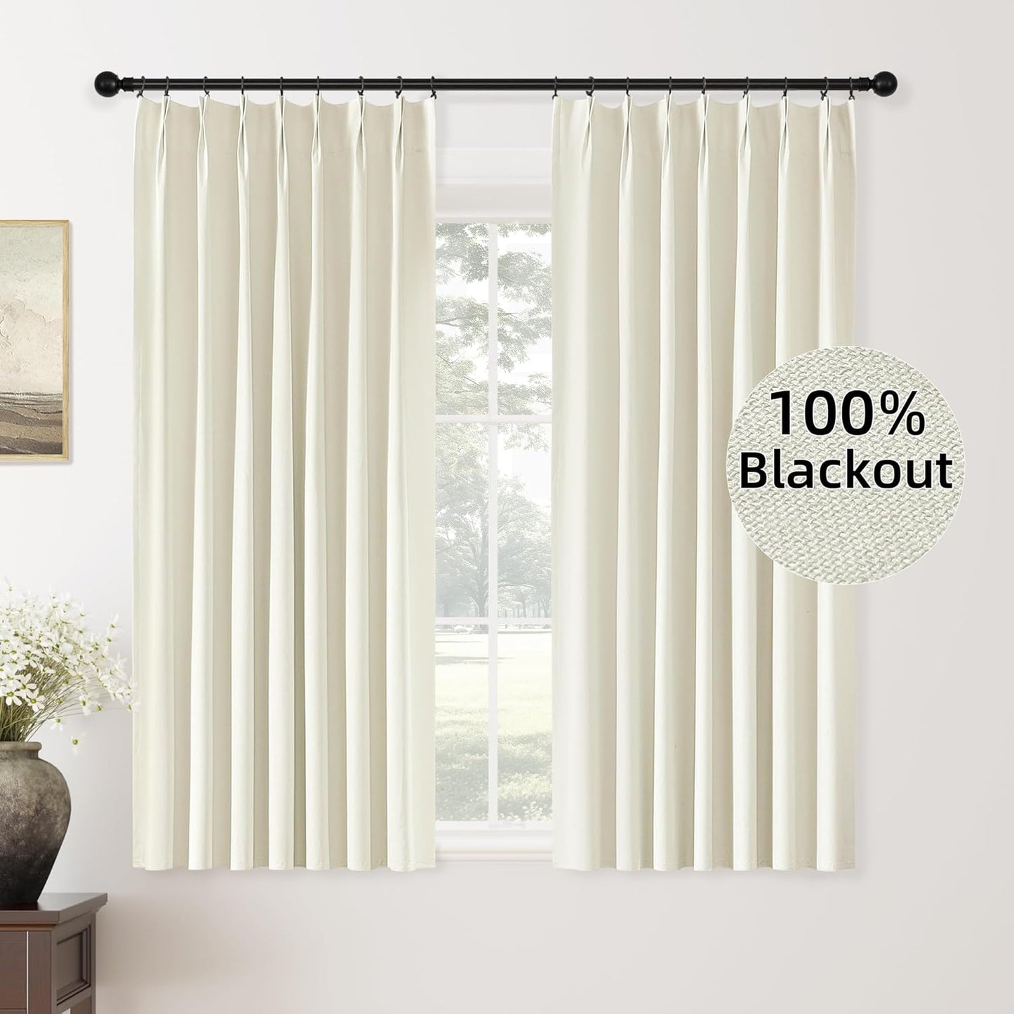 ChrisDowa Terracotta Pinch Pleated Blackout Linen Curtains 102 Inch Long 2 Panels for Living Room Bedroom Farmhouse Room darking Thermal Insulated Back Tab Hooks Rings Window Treatment Drapes,40x102