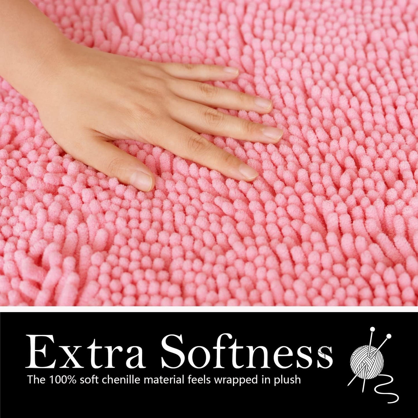 Valentine's Day Bathroom Rugs Chenille Bath mat 3 Piece Set, Super Absorbent, Strong PVC Non Slip, Bath mats for Bathroom, Plush Shaggy, Thick, Machine Washable, Bathtub, Shower, Toilet, Pink