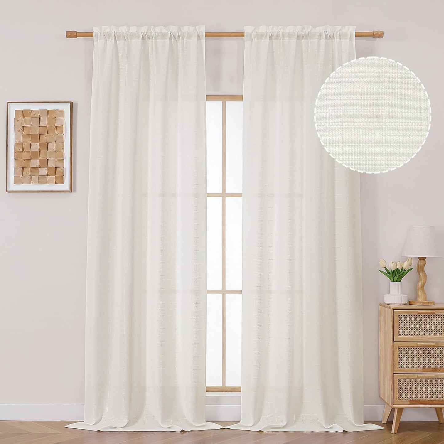 OVZME Light Grey Curtains 63 Inch Length 2 Panels, Faux Linen Textured Semi Light Filtering Drapes, Soft Airy Farmhouse Slub Window Curtains for Living Room Bedroom, Each 40x63 Inches