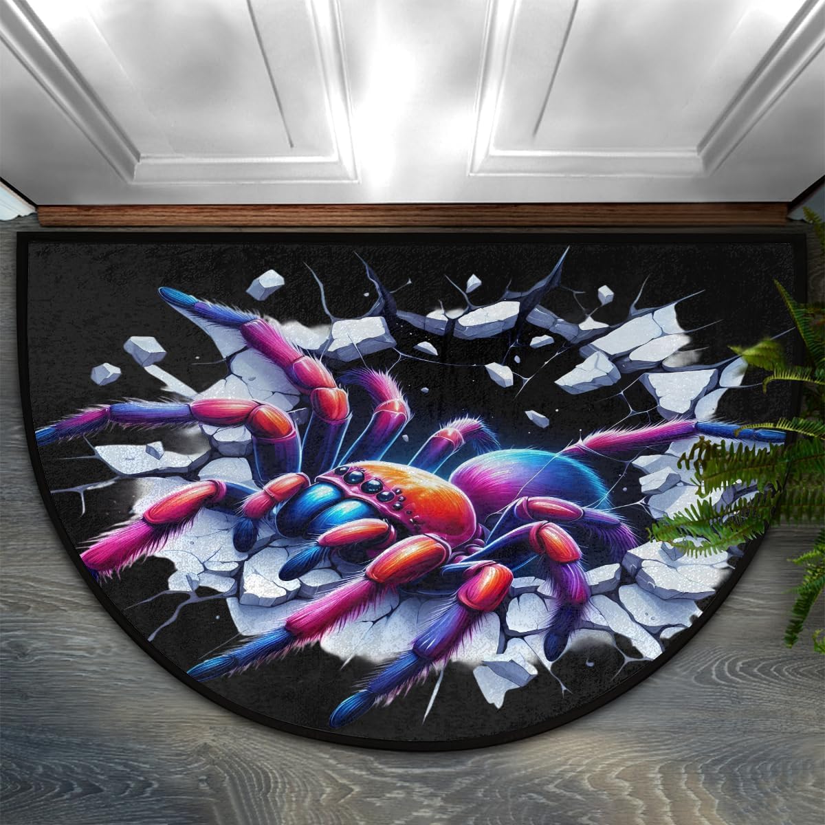Pardick Boho Flower Half Round Doormat Ethnic Floral Semi Circle Area Rug Non Slip Indoor Outdoor Entrance Half Moon Rug Absorbent Durable Washable Front Floor Mat for Kitchen Bedroom Patio Fireplace