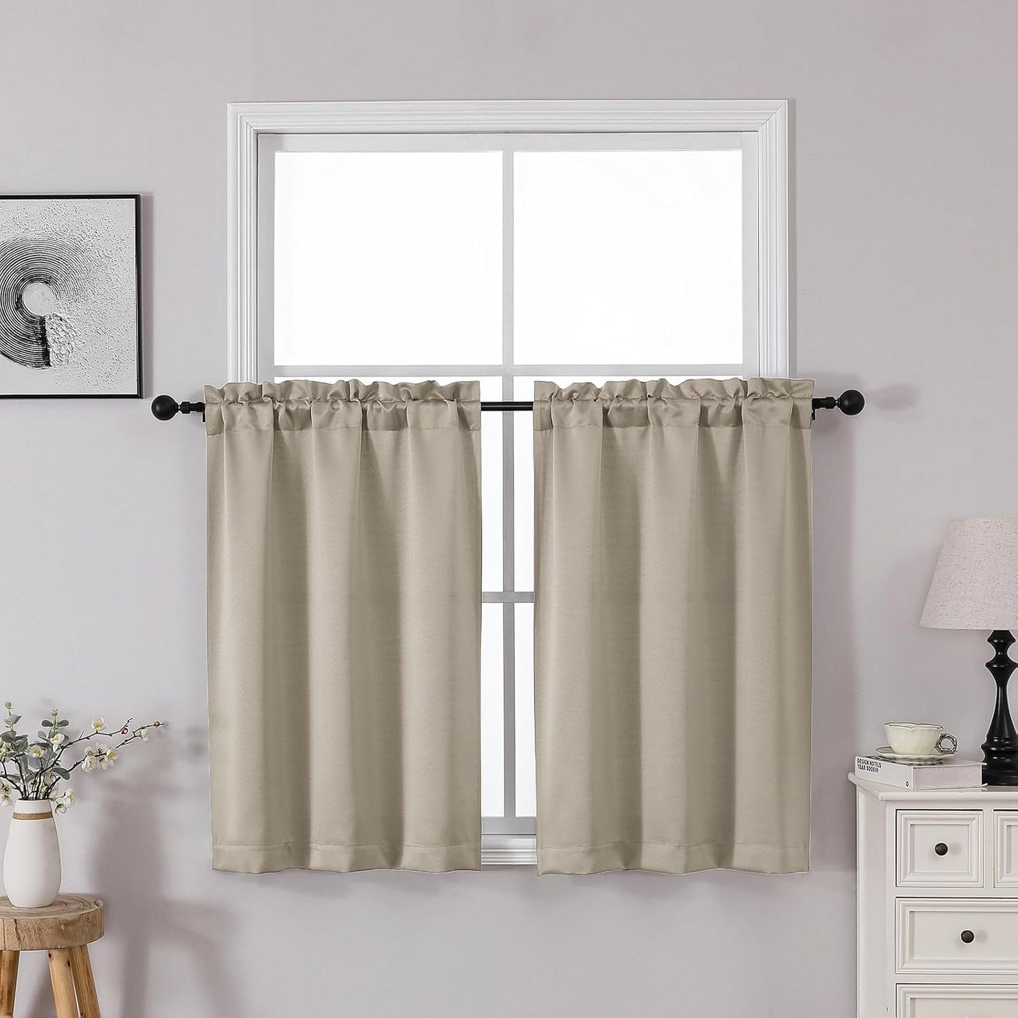OWENIE Heidi Sage Green Curtains for Living Room 63 Inch Length 2 Panels Set, Light Filtering Solid Curtain for Bedroom, Rod Pocket Window Curtains & Drapes, 2 Pcs Each 40" W 63" L