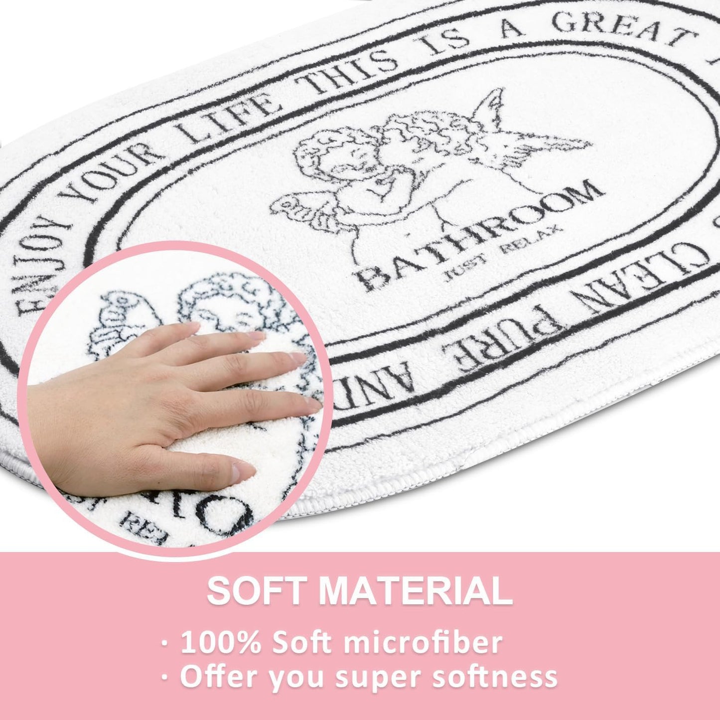 Black White Bathroom Rugs, Absorbent Soft Cute Bath Mat for Bathroom Floor, Non-Slip Microfiber Bath Rug for Shower Toilet Tub, Decor Plush Bathmat Carpets, 20 x 32 in