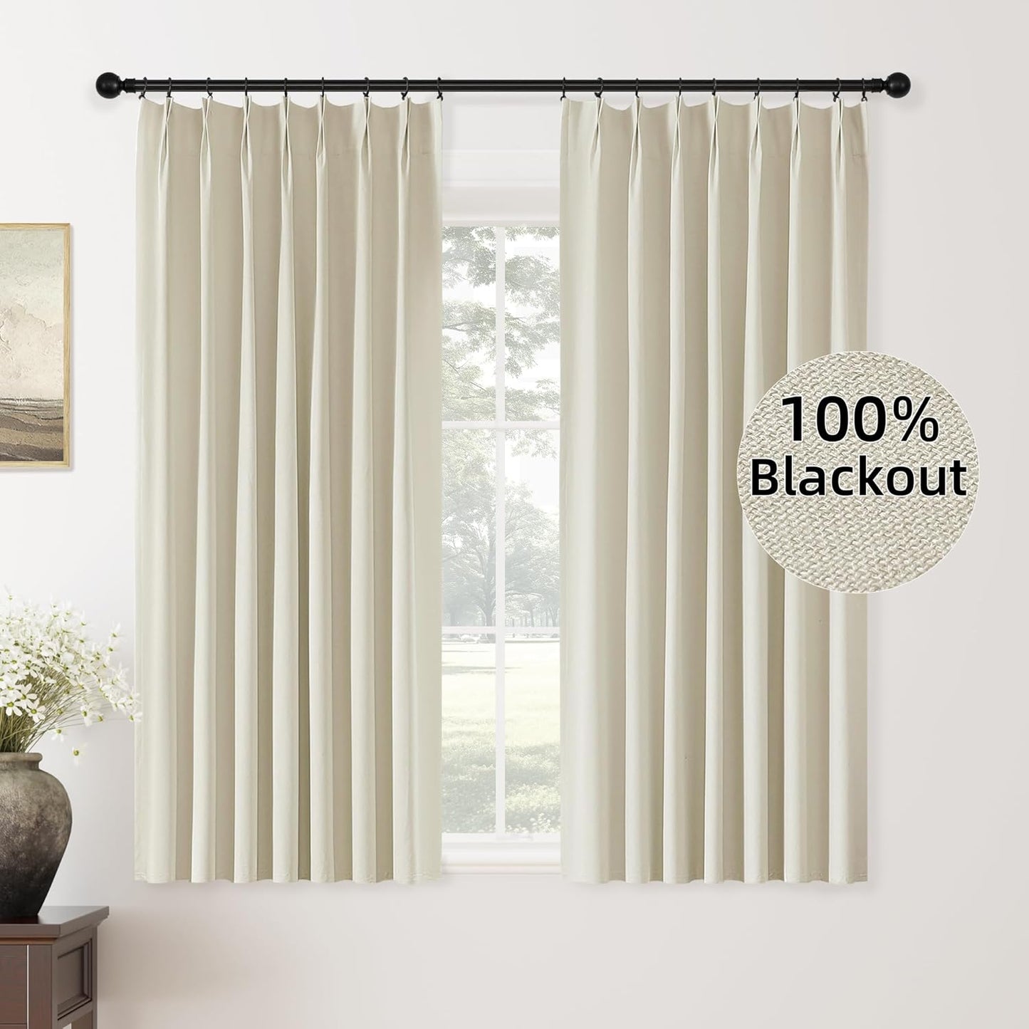 ChrisDowa Terracotta Pinch Pleated Blackout Linen Curtains 102 Inch Long 2 Panels for Living Room Bedroom Farmhouse Room darking Thermal Insulated Back Tab Hooks Rings Window Treatment Drapes,40x102