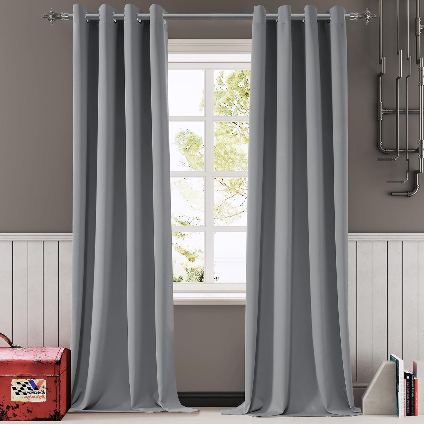 108 Inches Beige Blackout Curtains Room Darkening Thermal Insulated Drapes Grommet Top Light Blocking Curtain for Living Room Bedroom (2 Panels, W52 x L108 Inch, Beige Cream)
