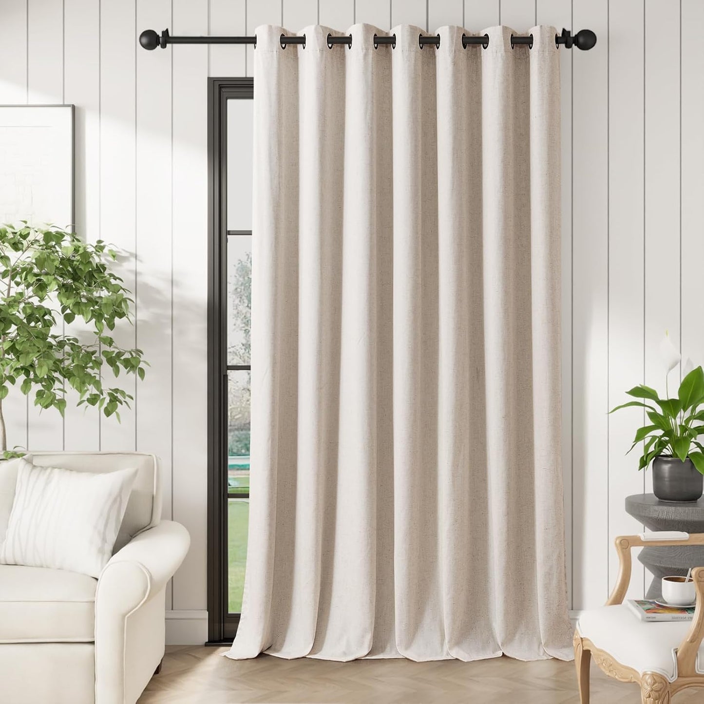jinchan Linen Blend Semi Sheer Curtains 50W x 84L Inch Beige for Bedroom Curtains Light Weight Soft Window Grommet Drapes 2-Panel Set