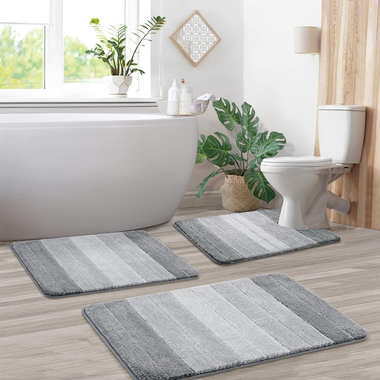 Kmson 2 Piece Ombre Bathroom Rugs Set, Non Slip, Quick Drying, Ultra Soft and Water Absorbent Bath Carpet for Bedroom Floor Living Room,Machine Washable Green
