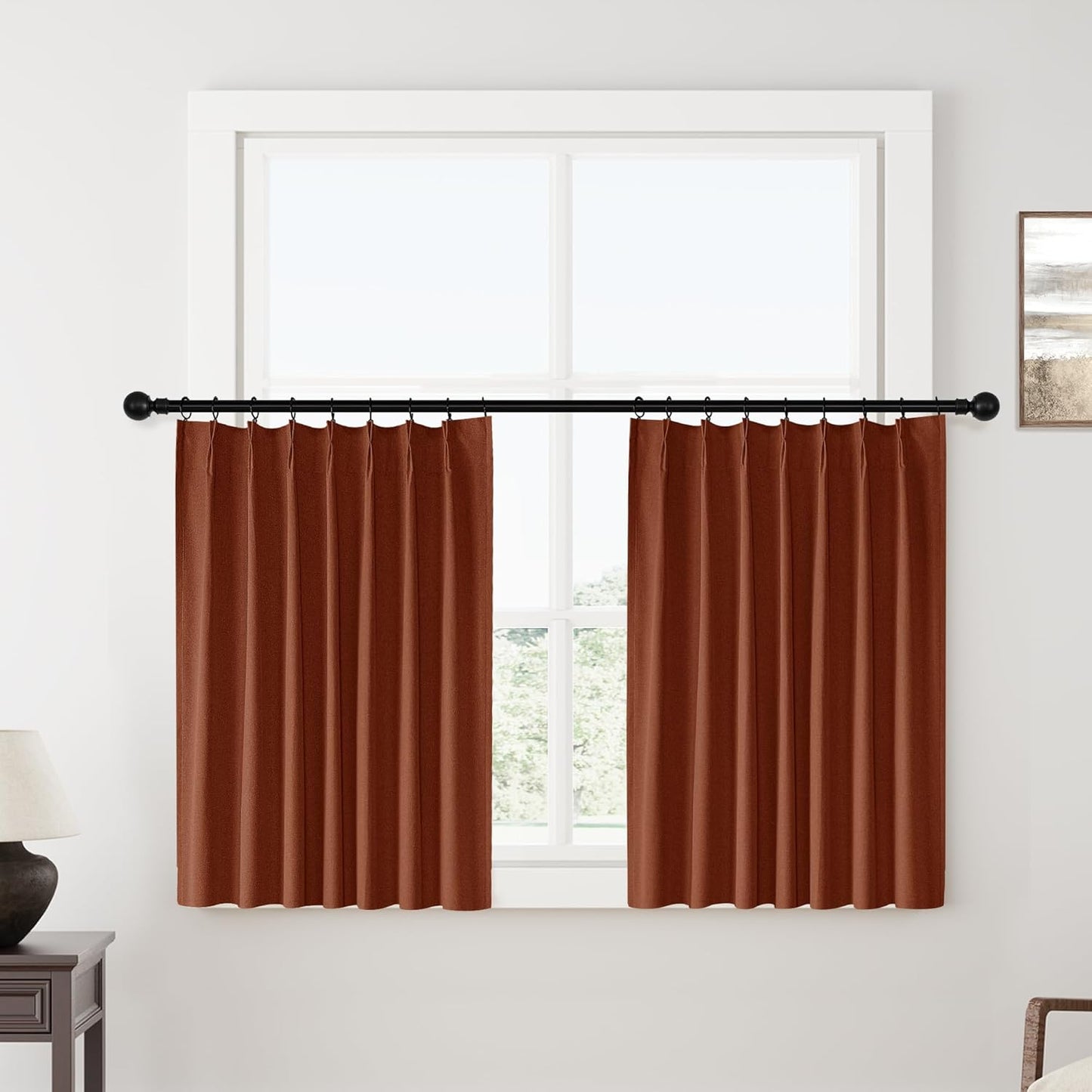 ChrisDowa Terracotta Pinch Pleated Blackout Linen Curtains 102 Inch Long 2 Panels for Living Room Bedroom Farmhouse Room darking Thermal Insulated Back Tab Hooks Rings Window Treatment Drapes,40x102