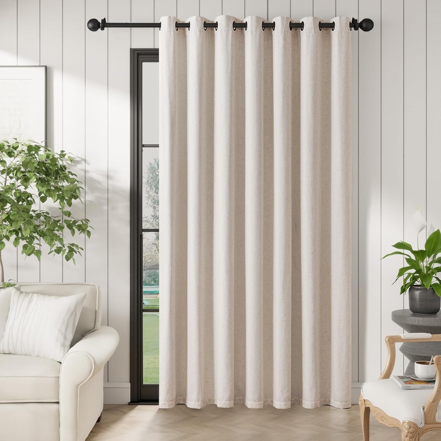 jinchan Linen Blend Semi Sheer Curtains 50W x 84L Inch Beige for Bedroom Curtains Light Weight Soft Window Grommet Drapes 2-Panel Set