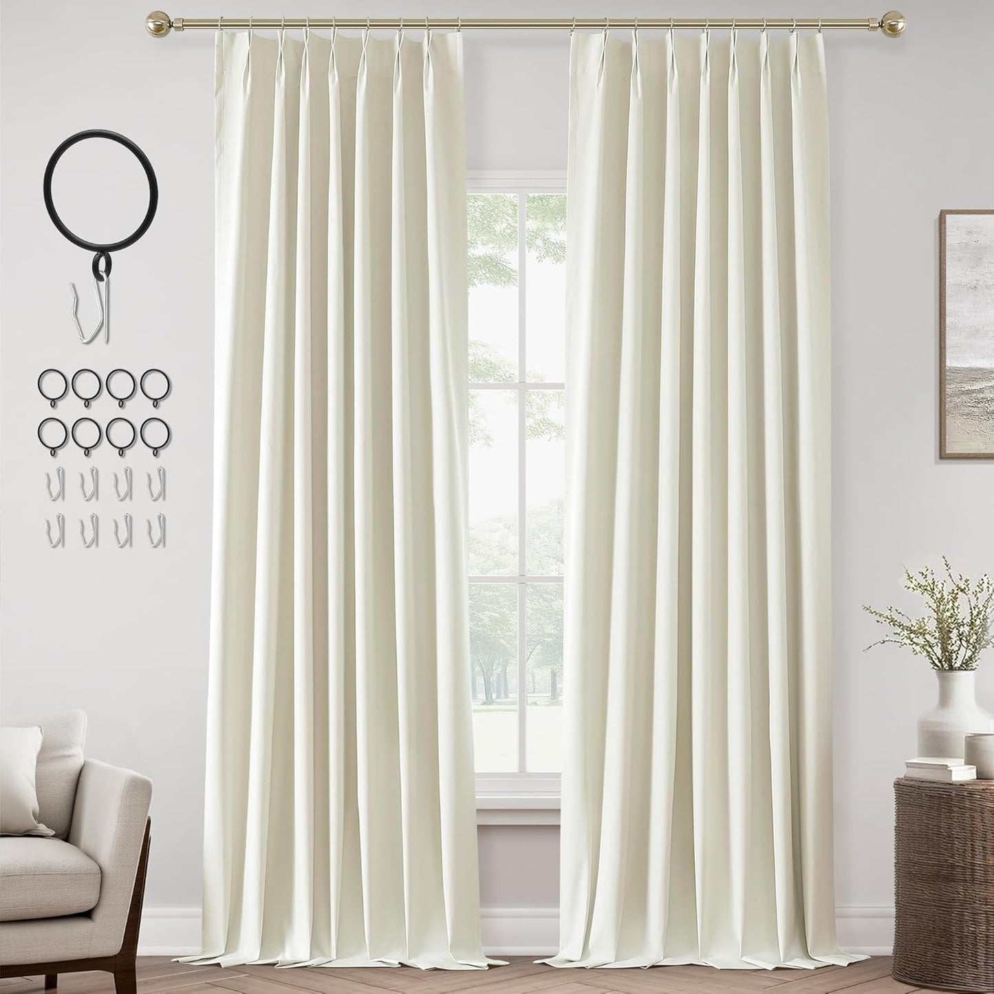 ChrisDowa Terracotta Pinch Pleated Blackout Linen Curtains 102 Inch Long 2 Panels for Living Room Bedroom Farmhouse Room darking Thermal Insulated Back Tab Hooks Rings Window Treatment Drapes,40x102
