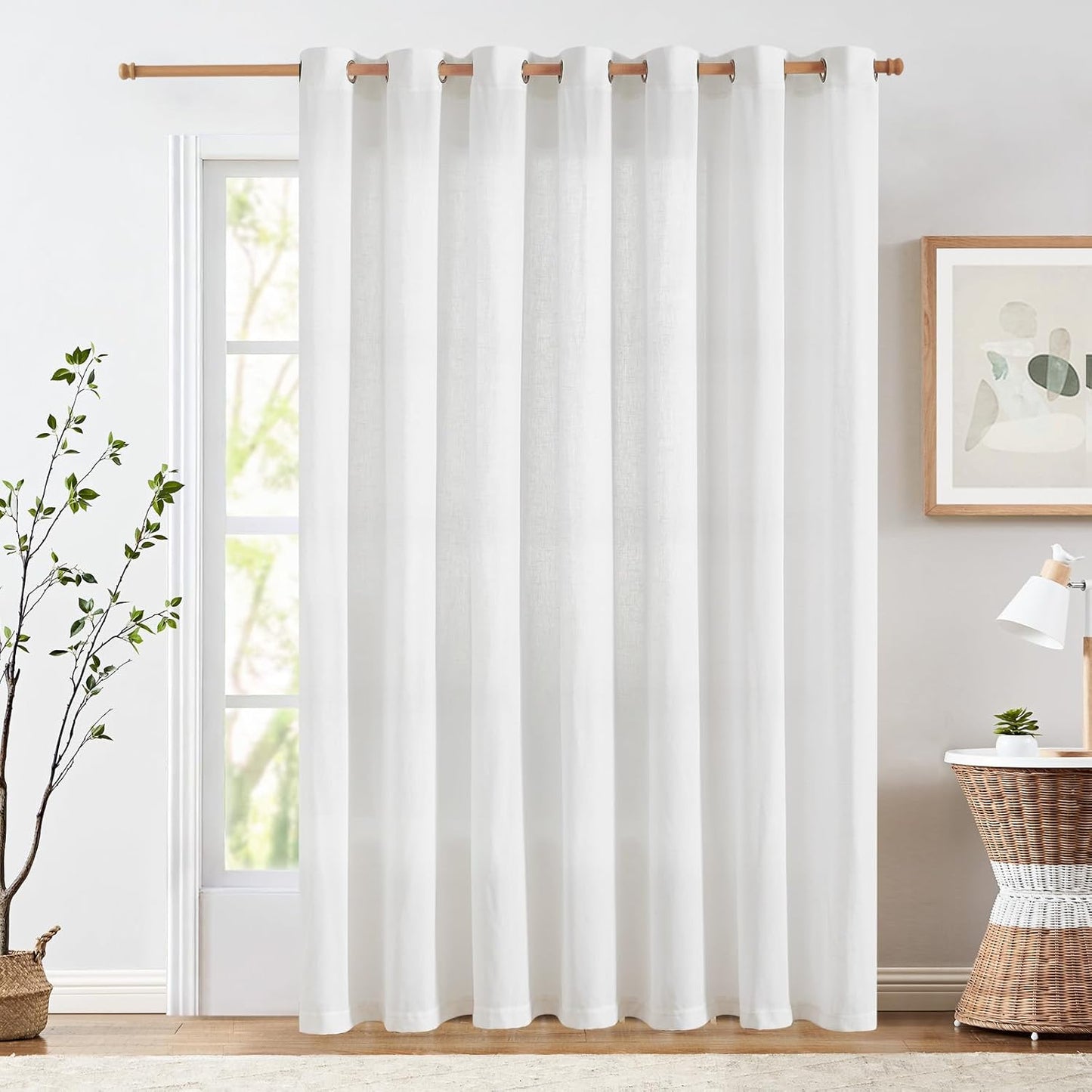 jinchan Linen Blend Semi Sheer Curtains 50W x 84L Inch Beige for Bedroom Curtains Light Weight Soft Window Grommet Drapes 2-Panel Set