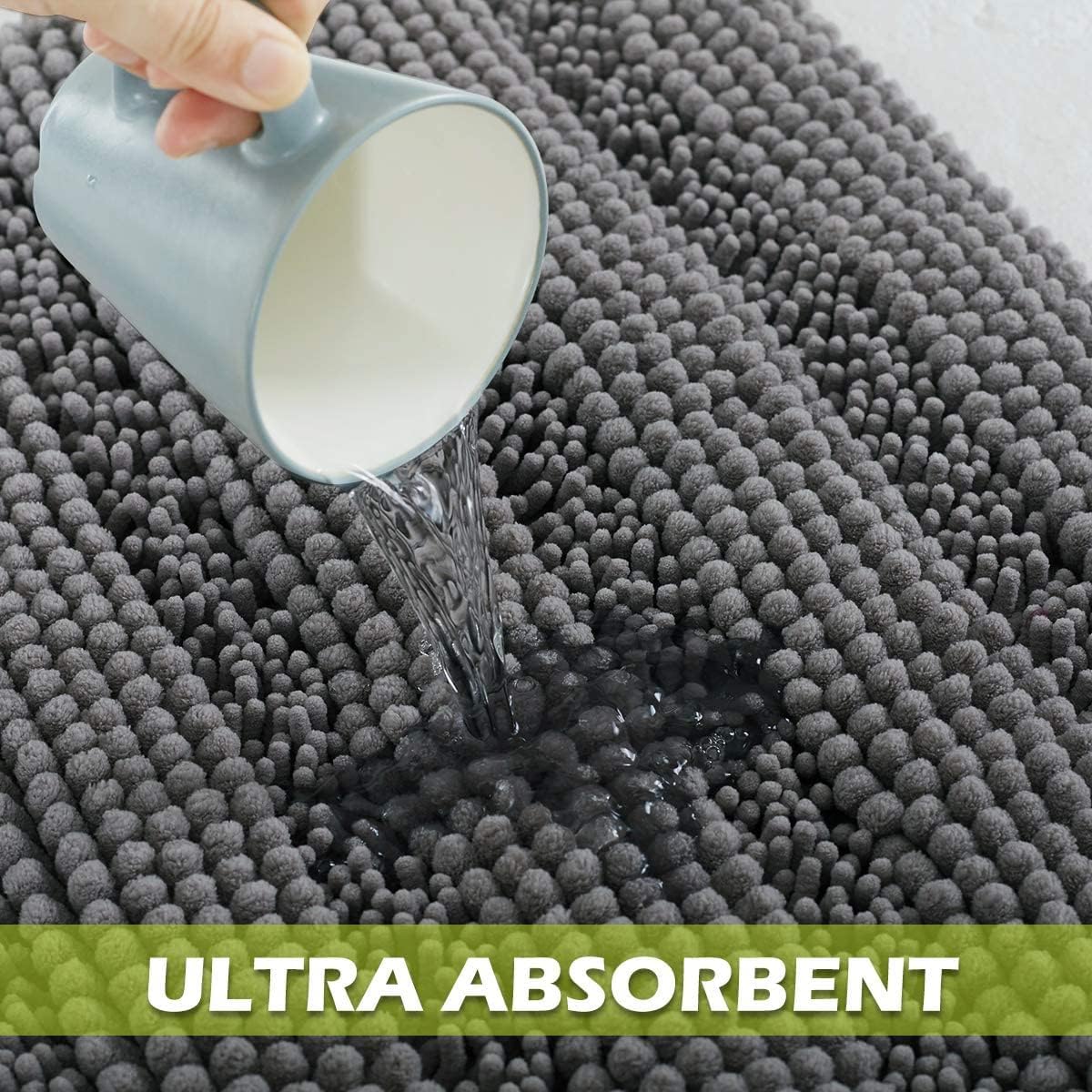 KGORGE Grey Bath Rugs - Soft Large Bathroom Rugs 60" x 24" Farmhouse Floor Cover Water Absorbent Bath Mat Shower Carpet for Toilet Door Way Kitchen Kids Baby, 1 Pc