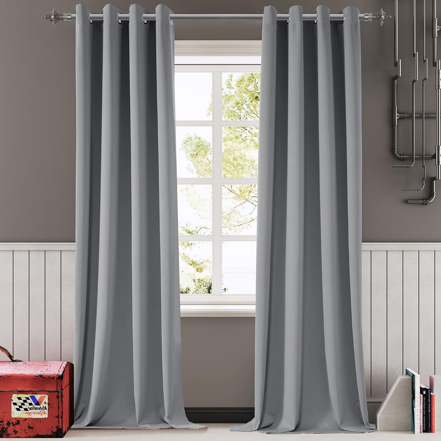 108 Inches Beige Blackout Curtains Room Darkening Thermal Insulated Drapes Grommet Top Light Blocking Curtain for Living Room Bedroom (2 Panels, W52 x L108 Inch, Beige Cream)
