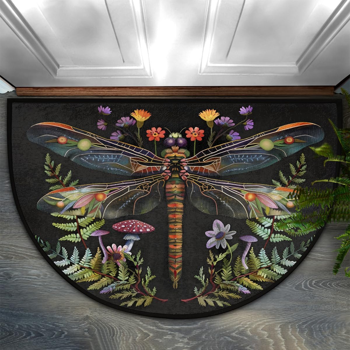 Pardick Boho Flower Half Round Doormat Ethnic Floral Semi Circle Area Rug Non Slip Indoor Outdoor Entrance Half Moon Rug Absorbent Durable Washable Front Floor Mat for Kitchen Bedroom Patio Fireplace