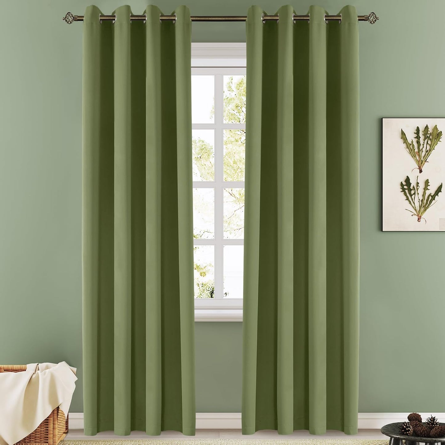 108 Inches Beige Blackout Curtains Room Darkening Thermal Insulated Drapes Grommet Top Light Blocking Curtain for Living Room Bedroom (2 Panels, W52 x L108 Inch, Beige Cream)