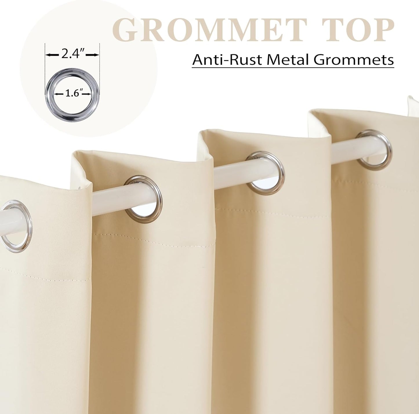 108 Inches Beige Blackout Curtains Room Darkening Thermal Insulated Drapes Grommet Top Light Blocking Curtain for Living Room Bedroom (2 Panels, W52 x L108 Inch, Beige Cream)