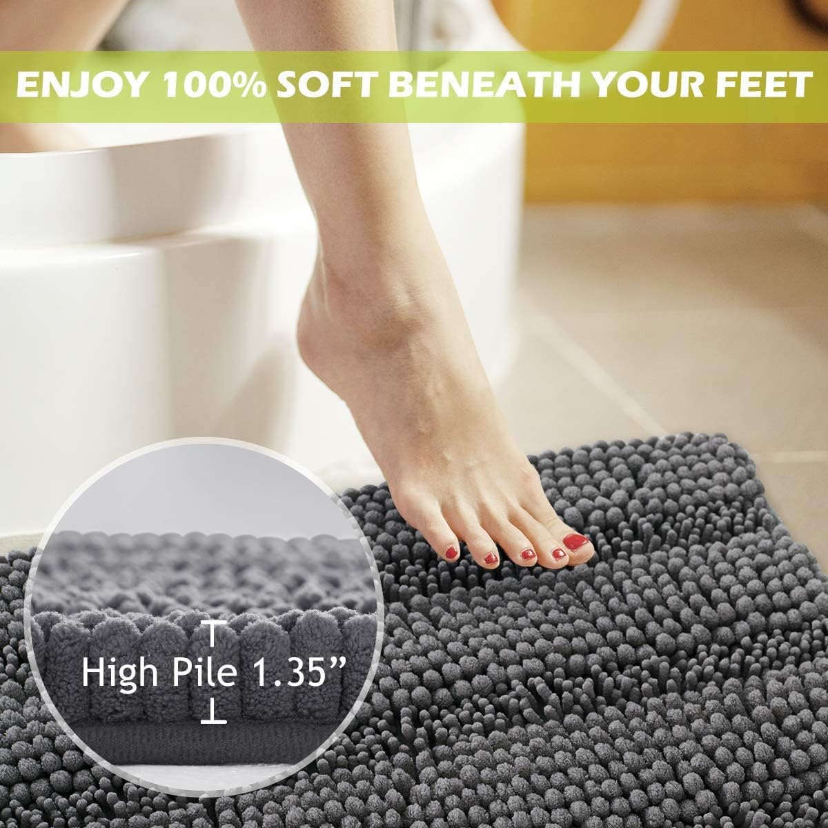 KGORGE Grey Bath Rugs - Soft Large Bathroom Rugs 60" x 24" Farmhouse Floor Cover Water Absorbent Bath Mat Shower Carpet for Toilet Door Way Kitchen Kids Baby, 1 Pc
