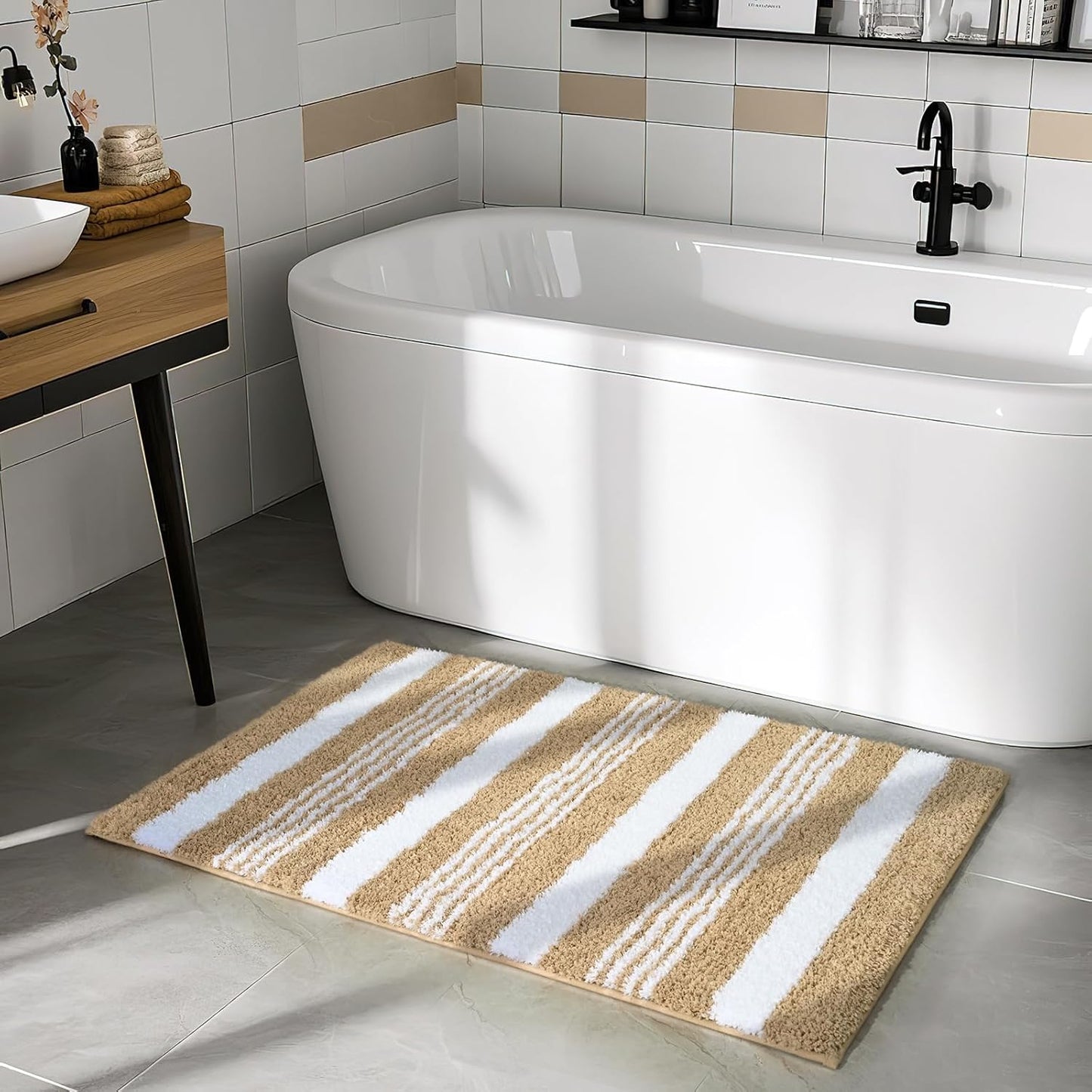HOMORE Bathroom Runner Rug 24x60 Inch, Washable Non Slip Bathroom Rug Long Absorbent Bath Rugs for Bathrooms Quickly Dry, Black Plush Bath Mats for Sink Shower Floor