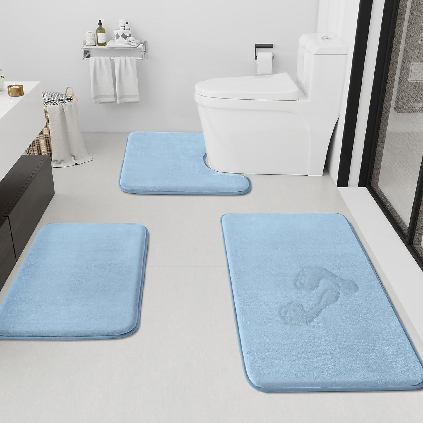 HUXMEYSON Bathroom Rugs Sets 3 Piece, Non-Slip & Quick Dry Bath Mat Set, Ultra Soft Velvet Bath Rugs for Bathroom, Toilet and Shower Floor, Brown
