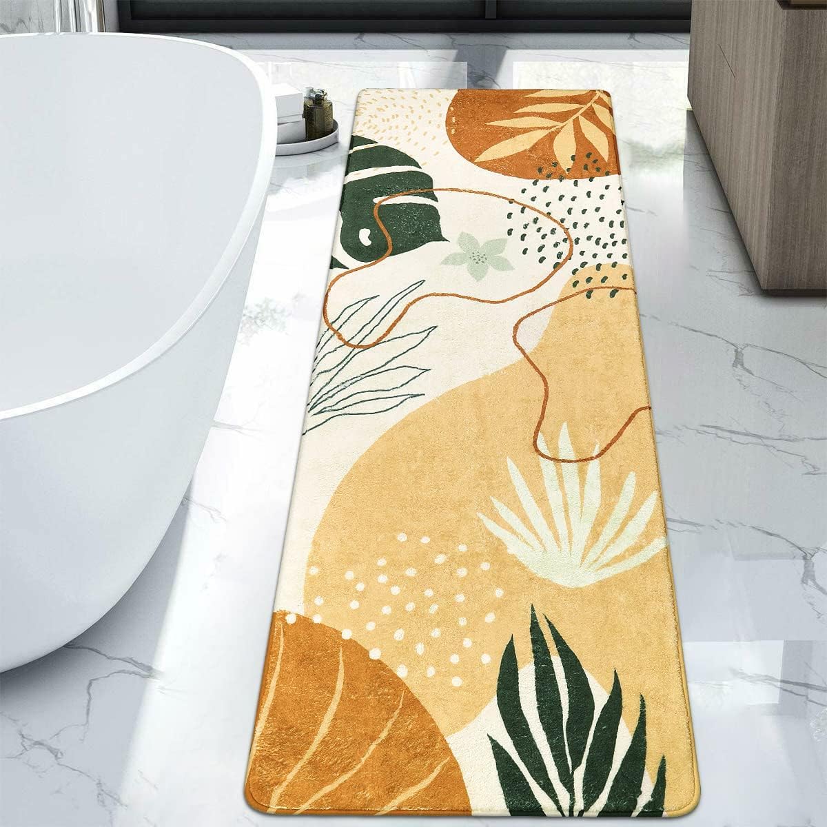 Uphome Sage Green Bathroom Rug Set, Cute Abstract Plant Bath Mat Set, Non Slip Machine Washable Bath Rugs, Soft Velvet Small Bathroom Mat, Mid Centry Aesthetic Botanical Floor Mats for Tub Sink Shower