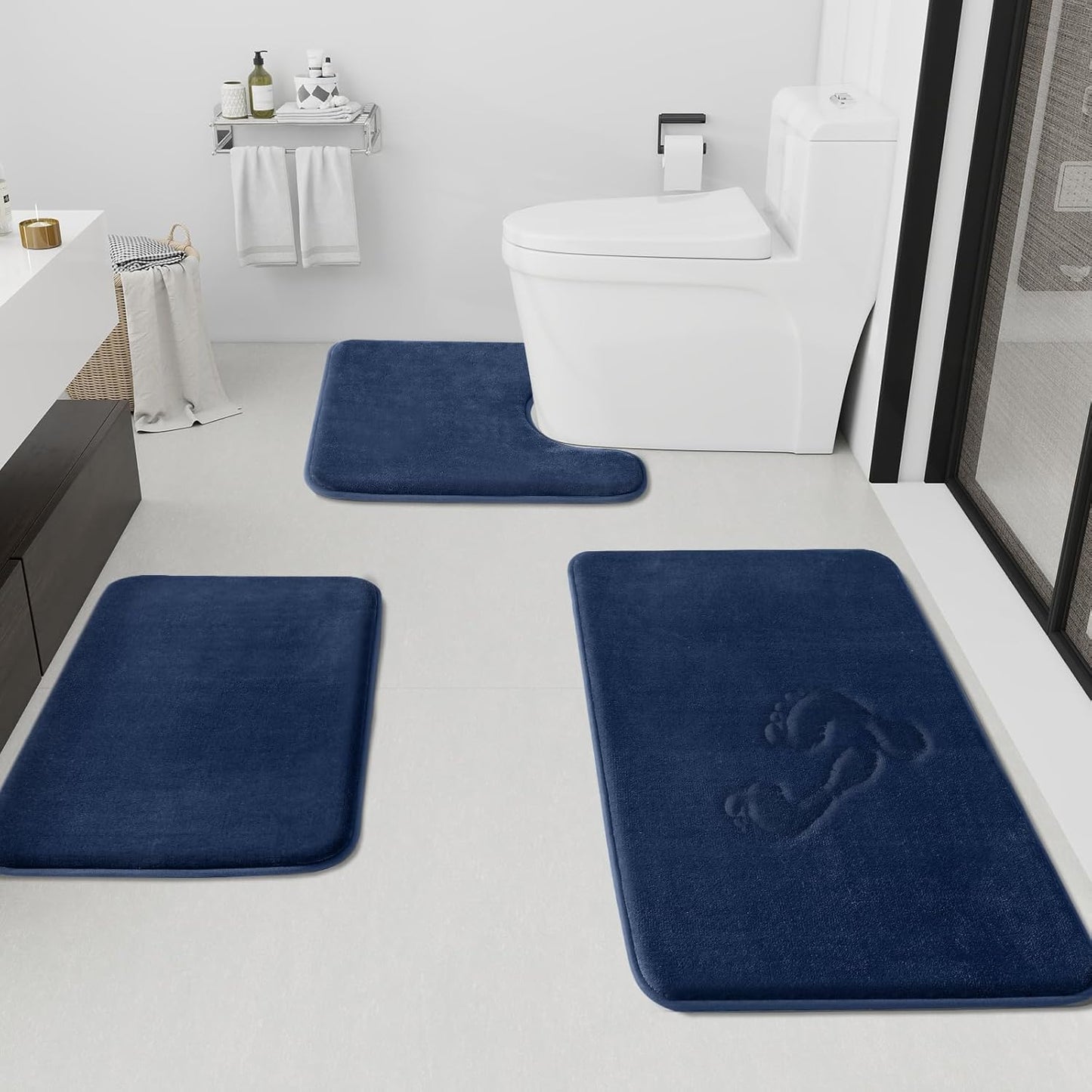 HUXMEYSON Bathroom Rugs Sets 3 Piece, Non-Slip & Quick Dry Bath Mat Set, Ultra Soft Velvet Bath Rugs for Bathroom, Toilet and Shower Floor, Brown