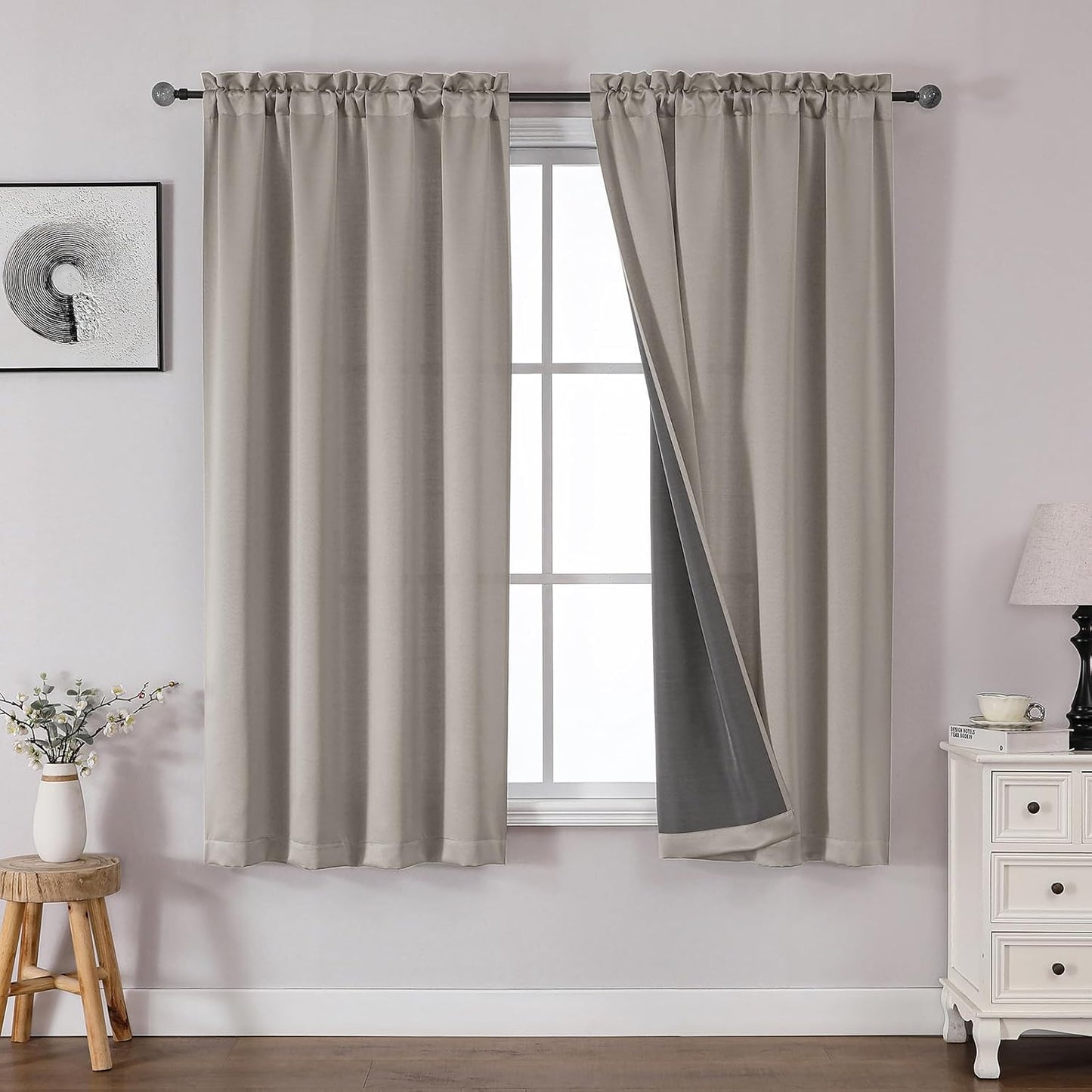 OWENIE Heidi Sage Green Curtains for Living Room 63 Inch Length 2 Panels Set, Light Filtering Solid Curtain for Bedroom, Rod Pocket Window Curtains & Drapes, 2 Pcs Each 40" W 63" L