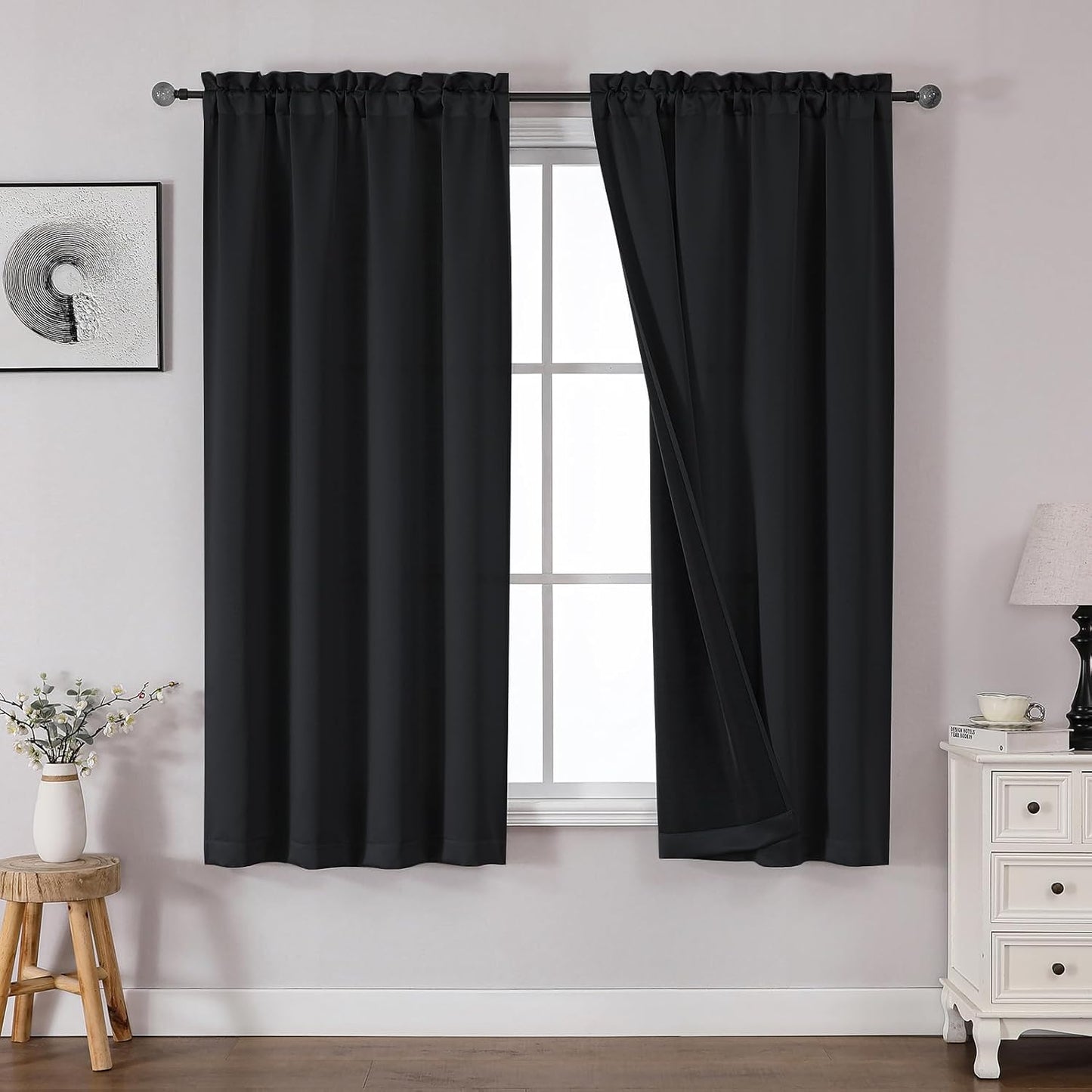 OWENIE Heidi Sage Green Curtains for Living Room 63 Inch Length 2 Panels Set, Light Filtering Solid Curtain for Bedroom, Rod Pocket Window Curtains & Drapes, 2 Pcs Each 40" W 63" L