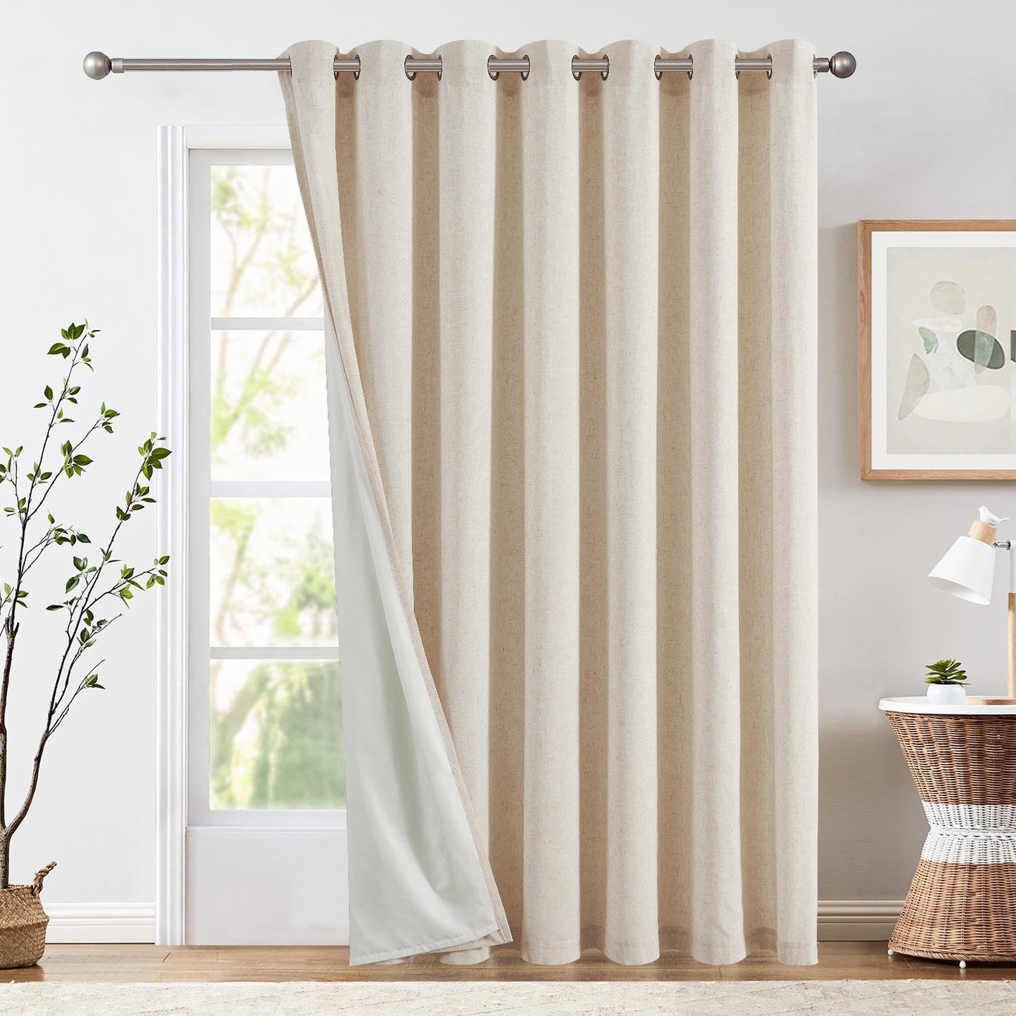 jinchan Linen Blend Semi Sheer Curtains 50W x 84L Inch Beige for Bedroom Curtains Light Weight Soft Window Grommet Drapes 2-Panel Set