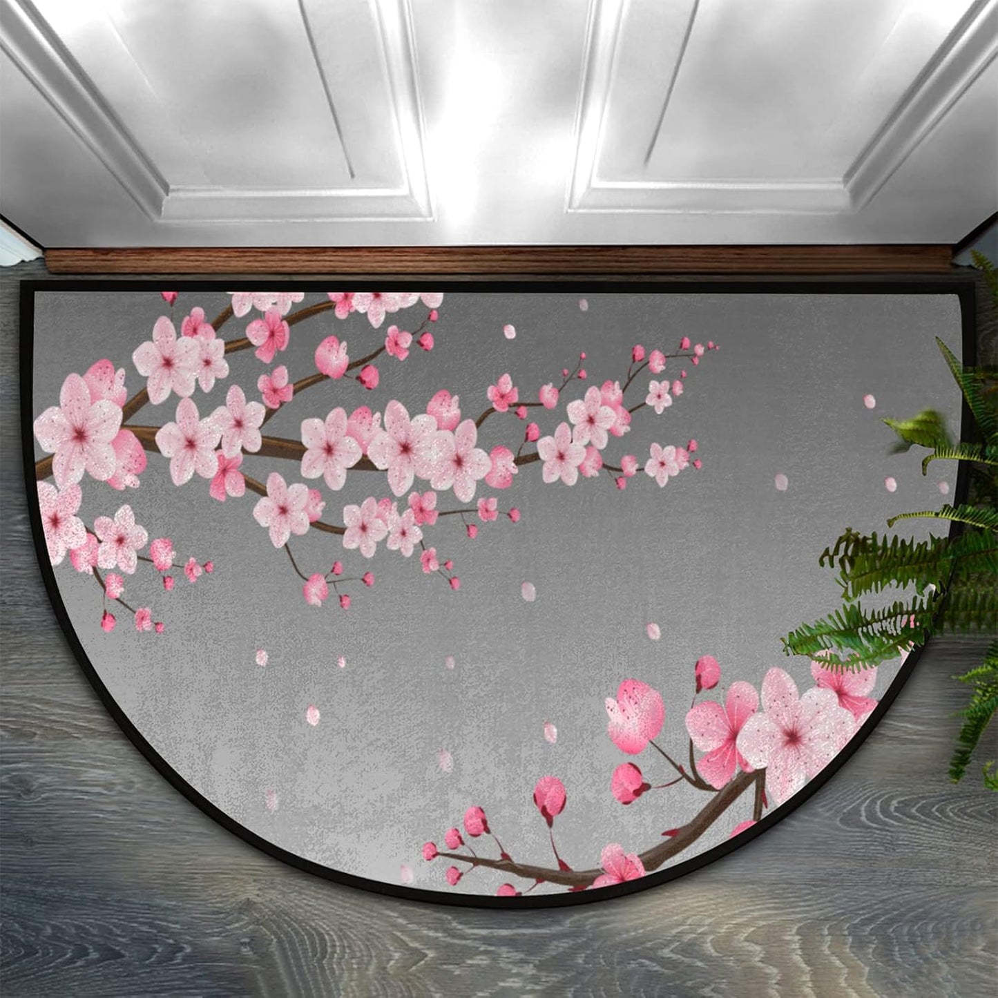Pardick Boho Flower Half Round Doormat Ethnic Floral Semi Circle Area Rug Non Slip Indoor Outdoor Entrance Half Moon Rug Absorbent Durable Washable Front Floor Mat for Kitchen Bedroom Patio Fireplace