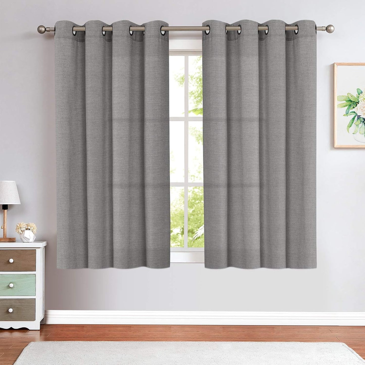 jinchan Linen Blend Semi Sheer Curtains 50W x 84L Inch Beige for Bedroom Curtains Light Weight Soft Window Grommet Drapes 2-Panel Set